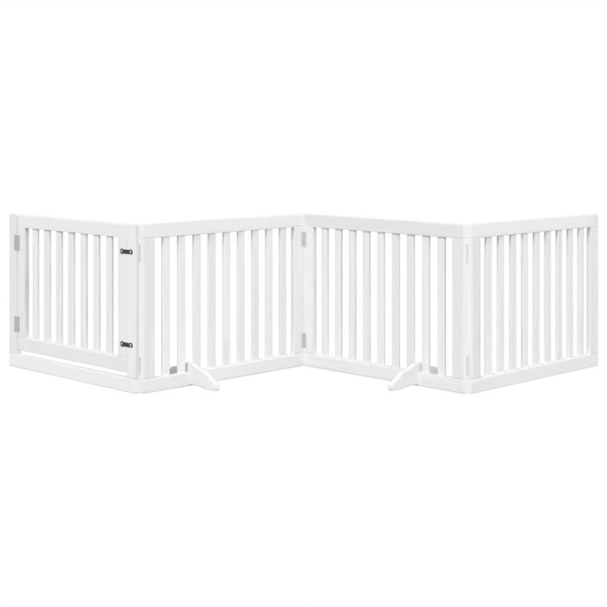 VIDAXL Barriere pour chiens et porte 4 panneaux blanc bois de peuplier