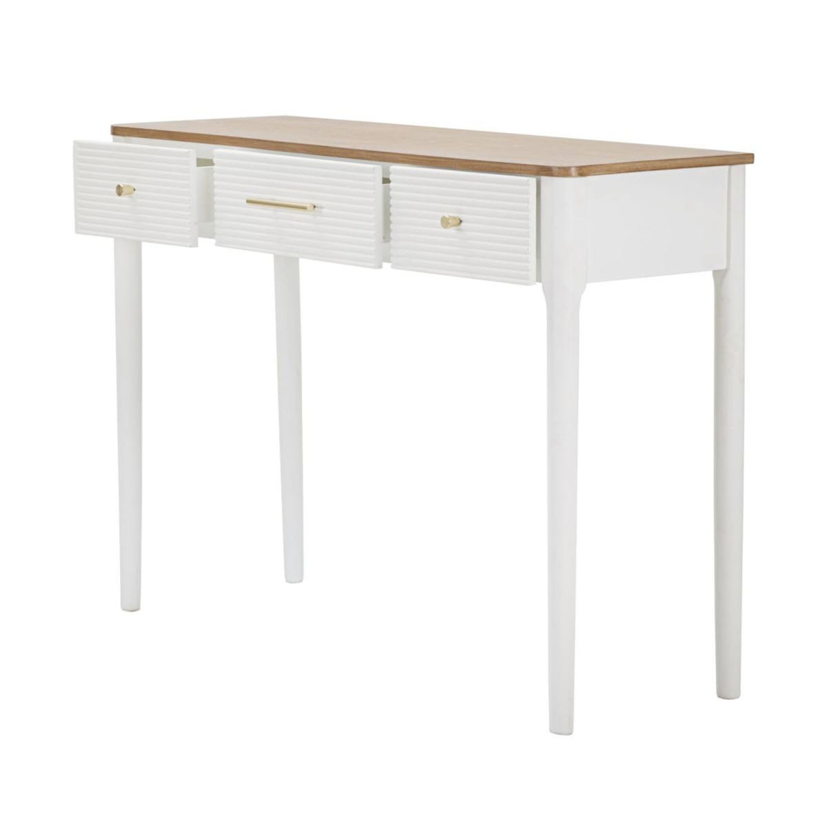 Paris Prix Console en Bois 3 Tiroirs  Matera  107cm Blanc & Naturel