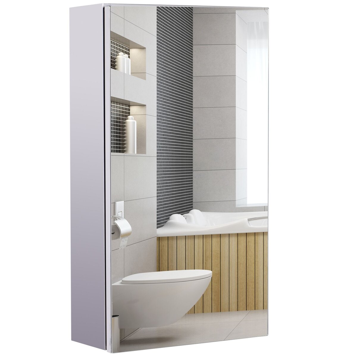 Armoire miroir 2 portes 2 étagères - rangement toilette salle de bain -  meuble mural acier inox.