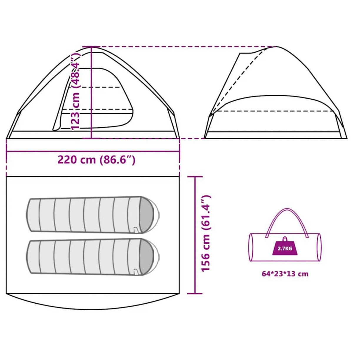 VIDAXL Tente de camping a dome 2 personne marron impermeable