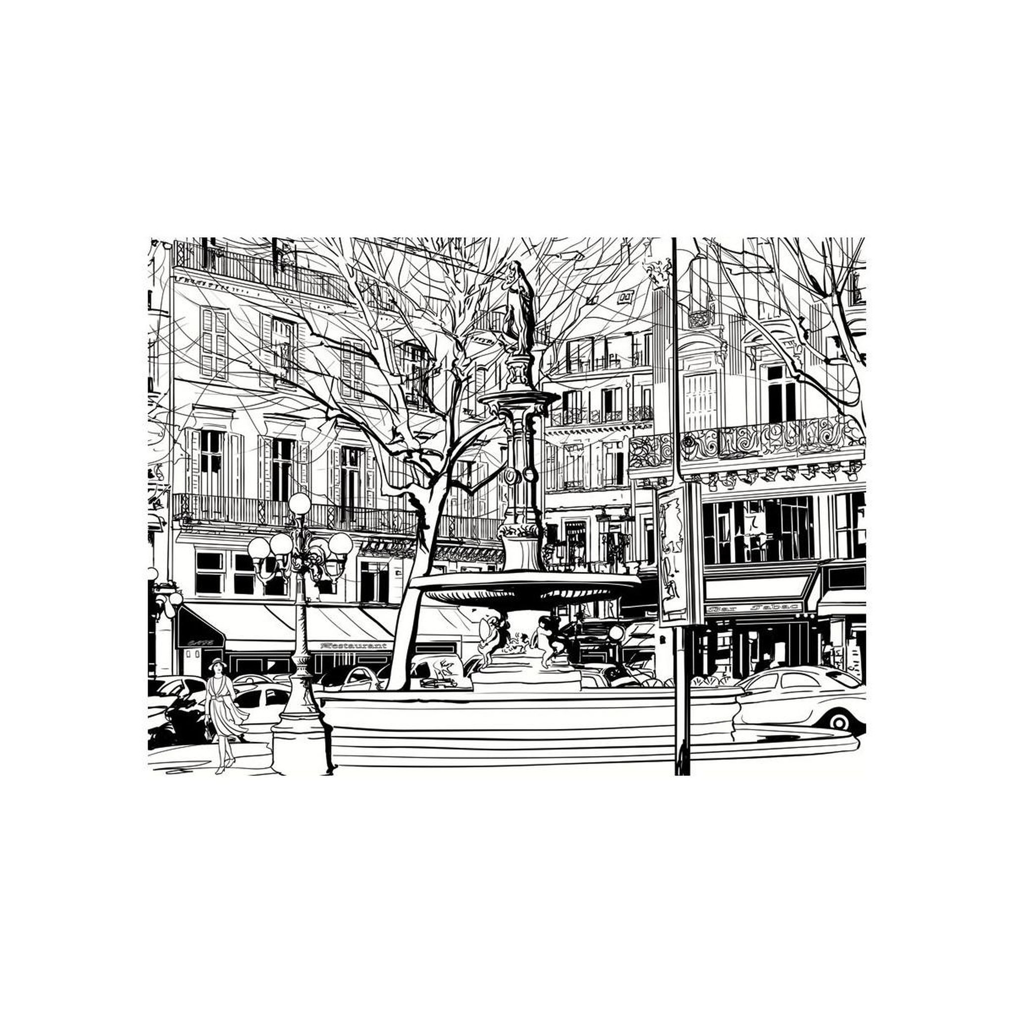 Voir la diapositive 2 : Paris Prix Papier peint  sketch of parisian fountain