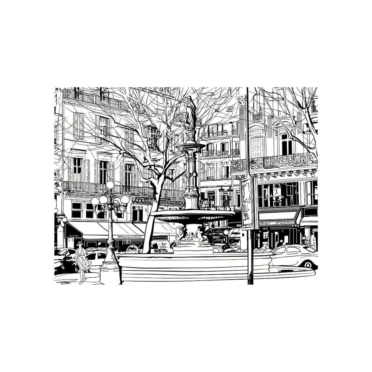 Paris Prix Papier Peint  Sketch of Parisian Fountain