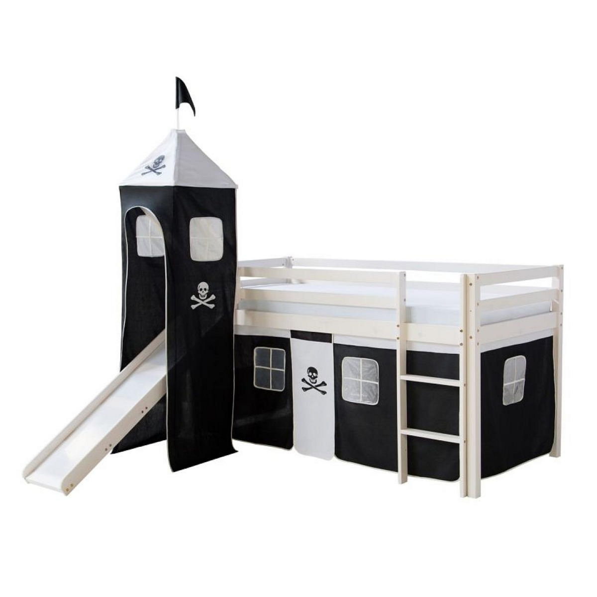 HomeStyle4U Lit noir mi-haut 90x200 cm avec tour matelas