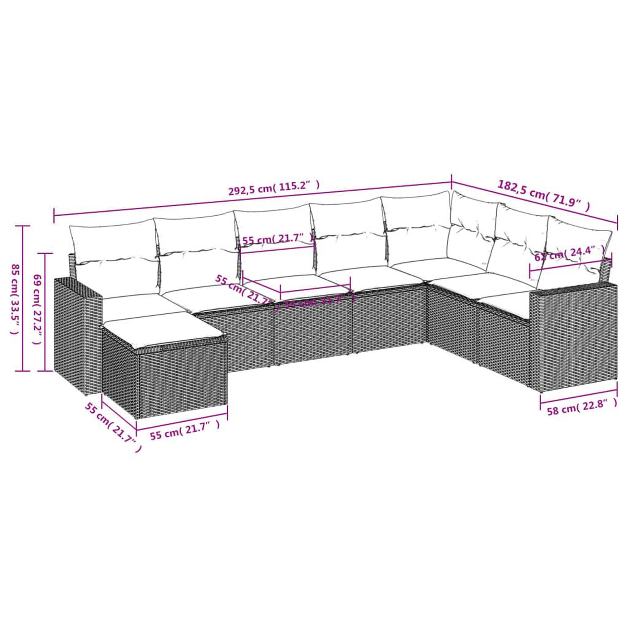 Voir la diapositive 4 : VIDAXL Salon de jardin 8 pcs avec coussins gris clair resine tressee