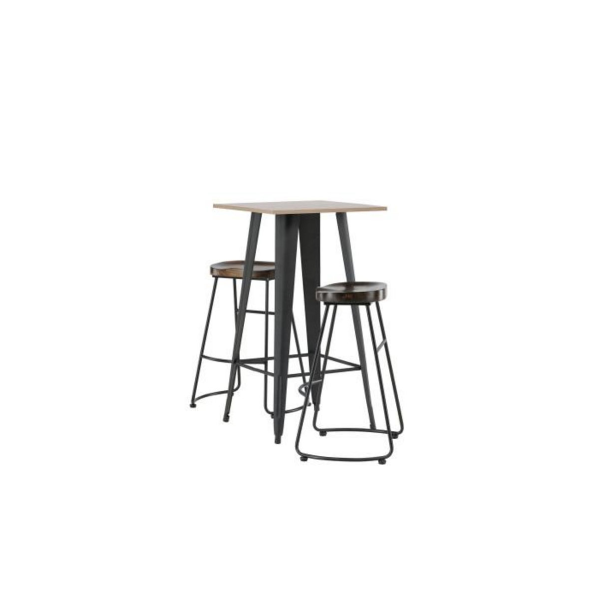Paris Prix Ensemble Table de Bar & 2 Tabourets  Tempe & Ozark  105cm Noyer & Noir