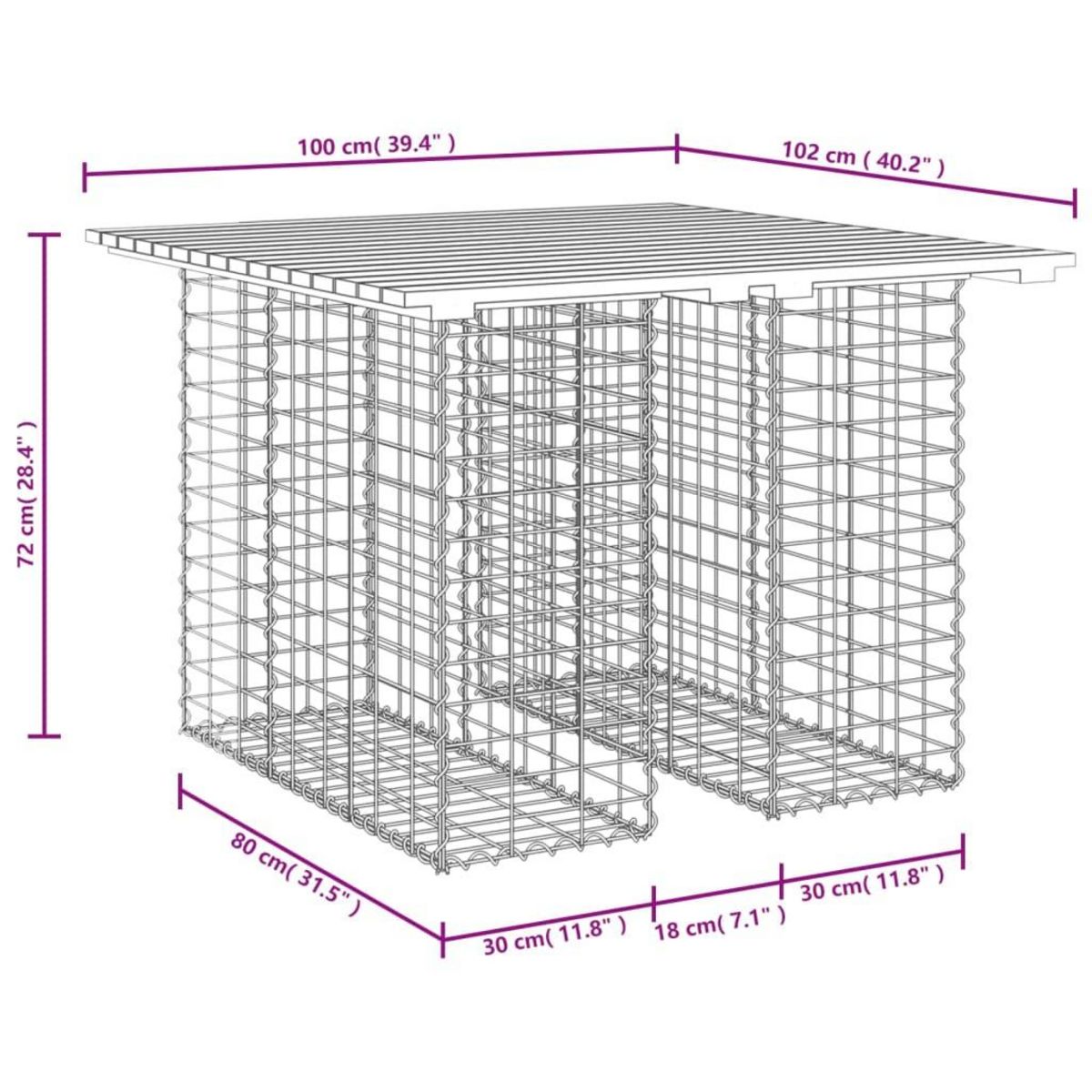 VIDAXL Banc de jardin design de gabion 100x102x72cm bois massif de pin