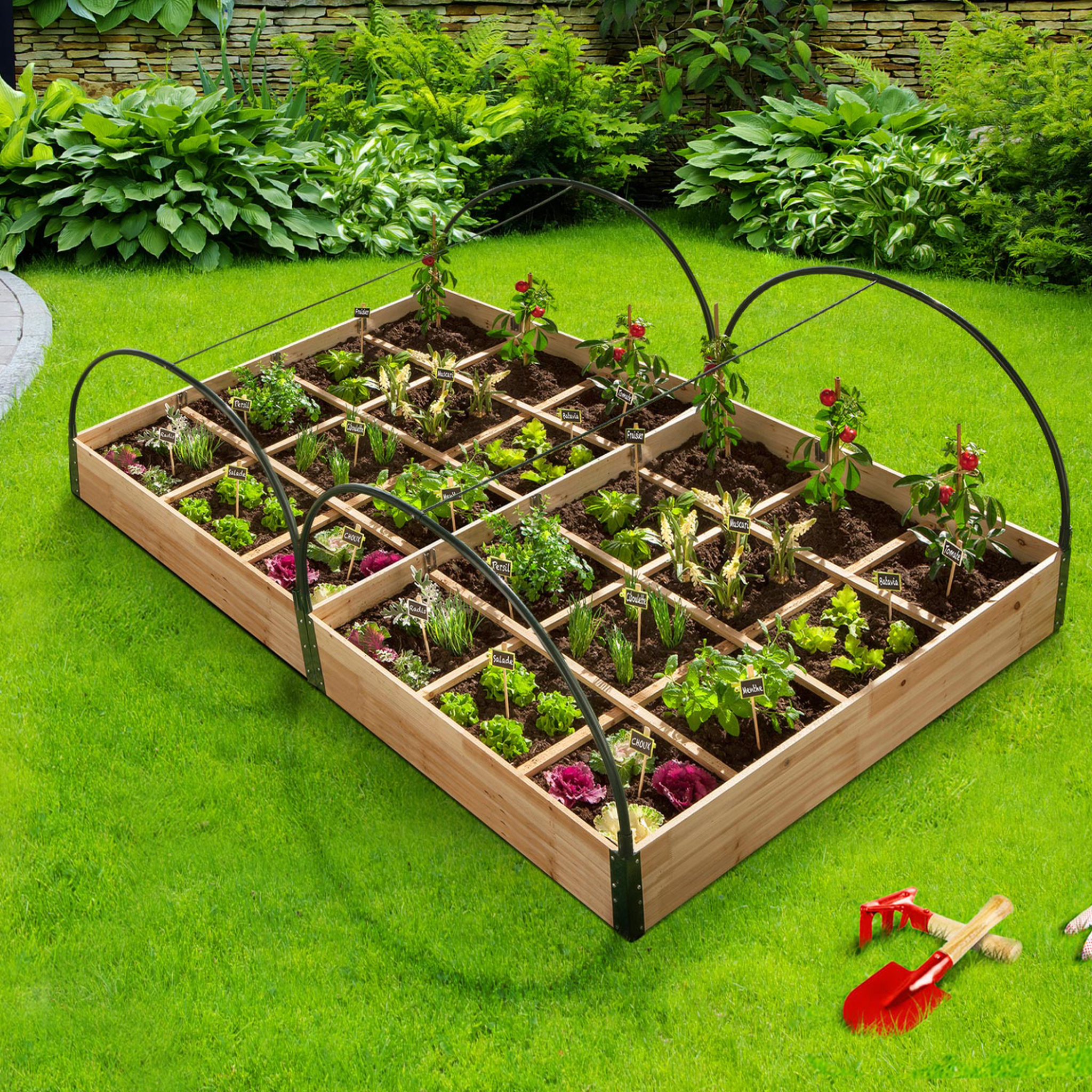 Voir la diapositive 3 : ID MARKET Lot de 2 carrés potager 1,15x0.80 m 12 compartiments + housses