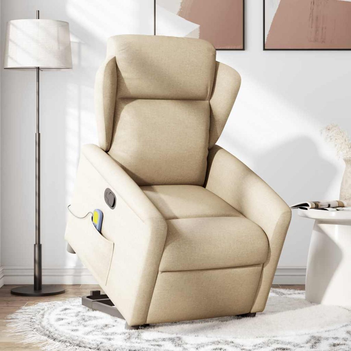 VIDAXL Fauteuil inclinable de massage Creme Tissu