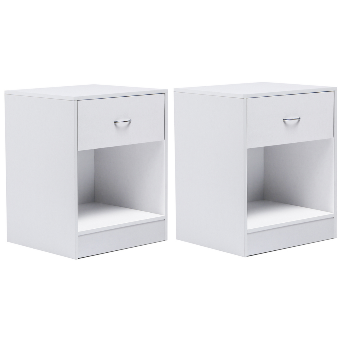 ID MARKET Lot de 2 tables de chevet OLGA 1 tiroir avec niche bois blanc