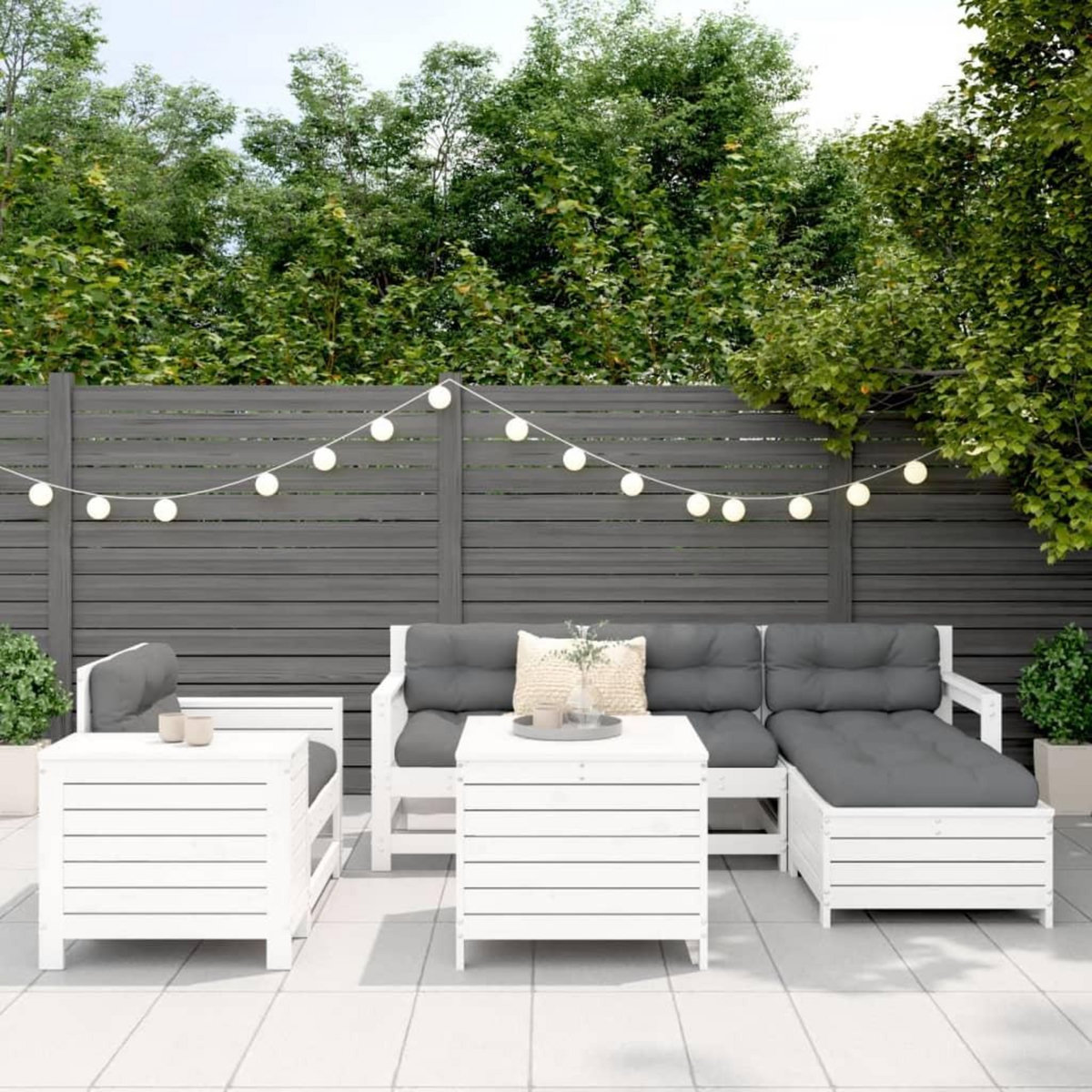 VIDAXL Salon de jardin 7 pcs blanc bois de pin massif