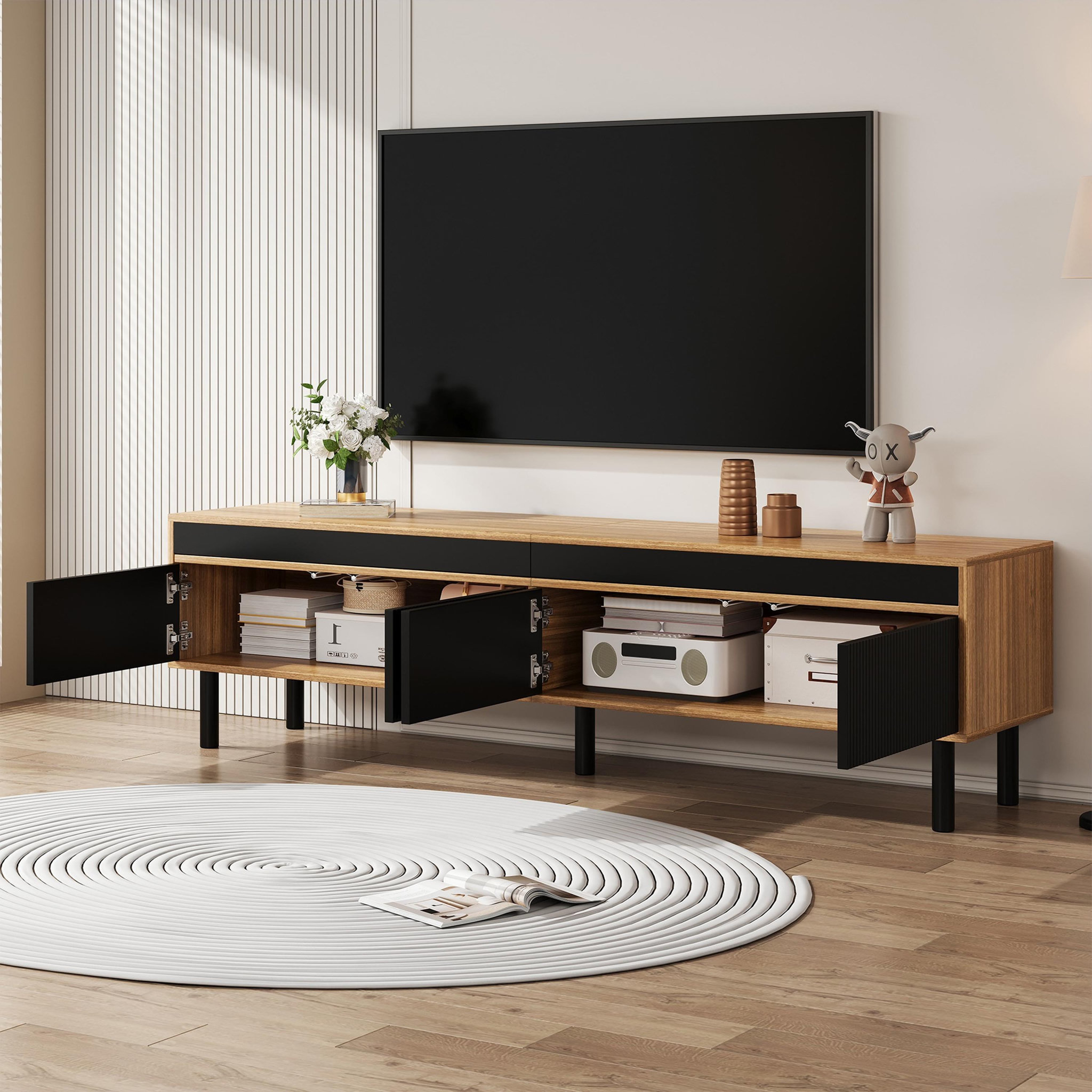 Voir la diapositive 5 : MERAX Meuble tv naturel+noir 170 cm panneau de particules