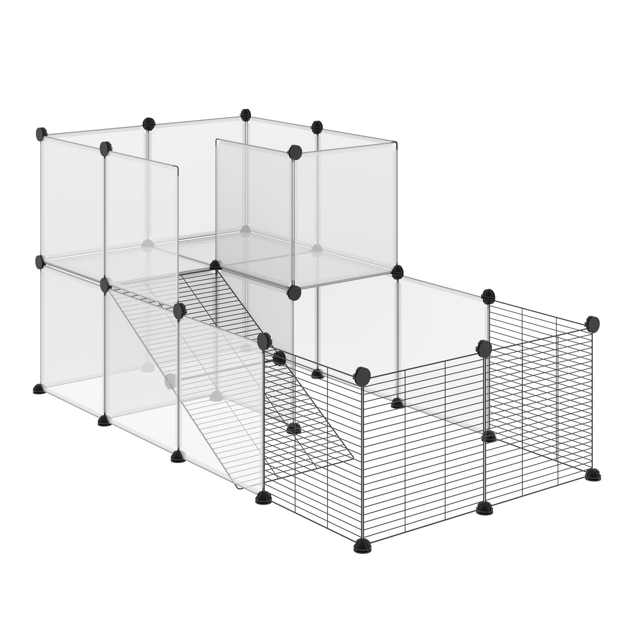 PAWHUT PawHut Cage parc enclos modulable petits animaux de compagnie - dim. standards 140L x 70l x 70H cm - 27 panneaux bords arrondis - résine PP fils d'acier noir