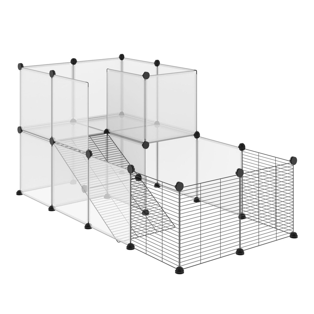 PAWHUT PawHut Cage parc enclos modulable petits animaux de compagnie - dim. standards 140L x 70l x 70H cm - 27 panneaux bords arrondis - résine PP fils d'acier noir