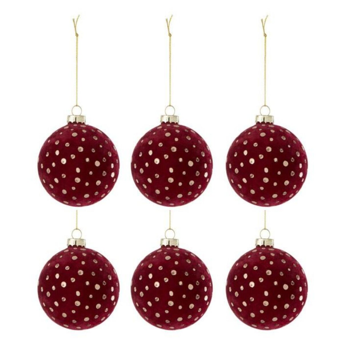 Paris Prix Lot de 6 Boules de Noël Velours  Ely  8cm Bordeaux
