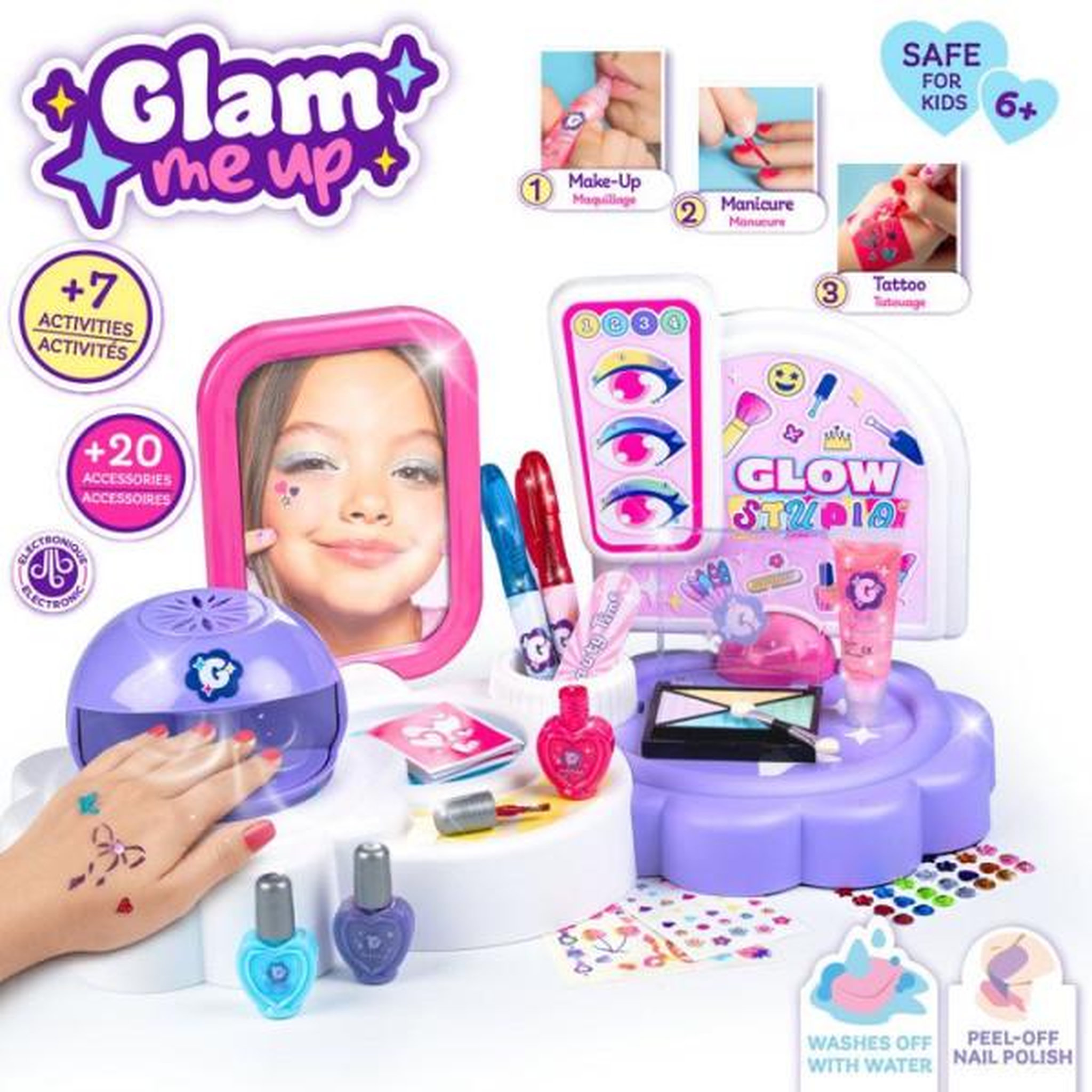 Voir la diapositive 5 : SMOBY Smoby - Glam Me Up 3 en 1 Glow Station - Studio Beauté Enfant - Manucure, Maquillage et Tatouages - Plus de 20 Accessoires - 6