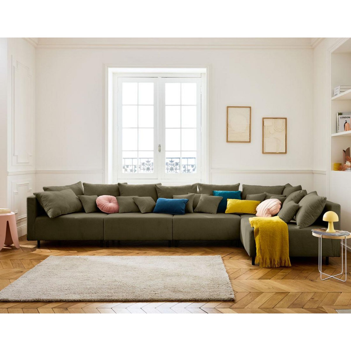 LISA DESIGN Edinburg - canapé modulable d'angle réversible 5 places - en velours côtelé