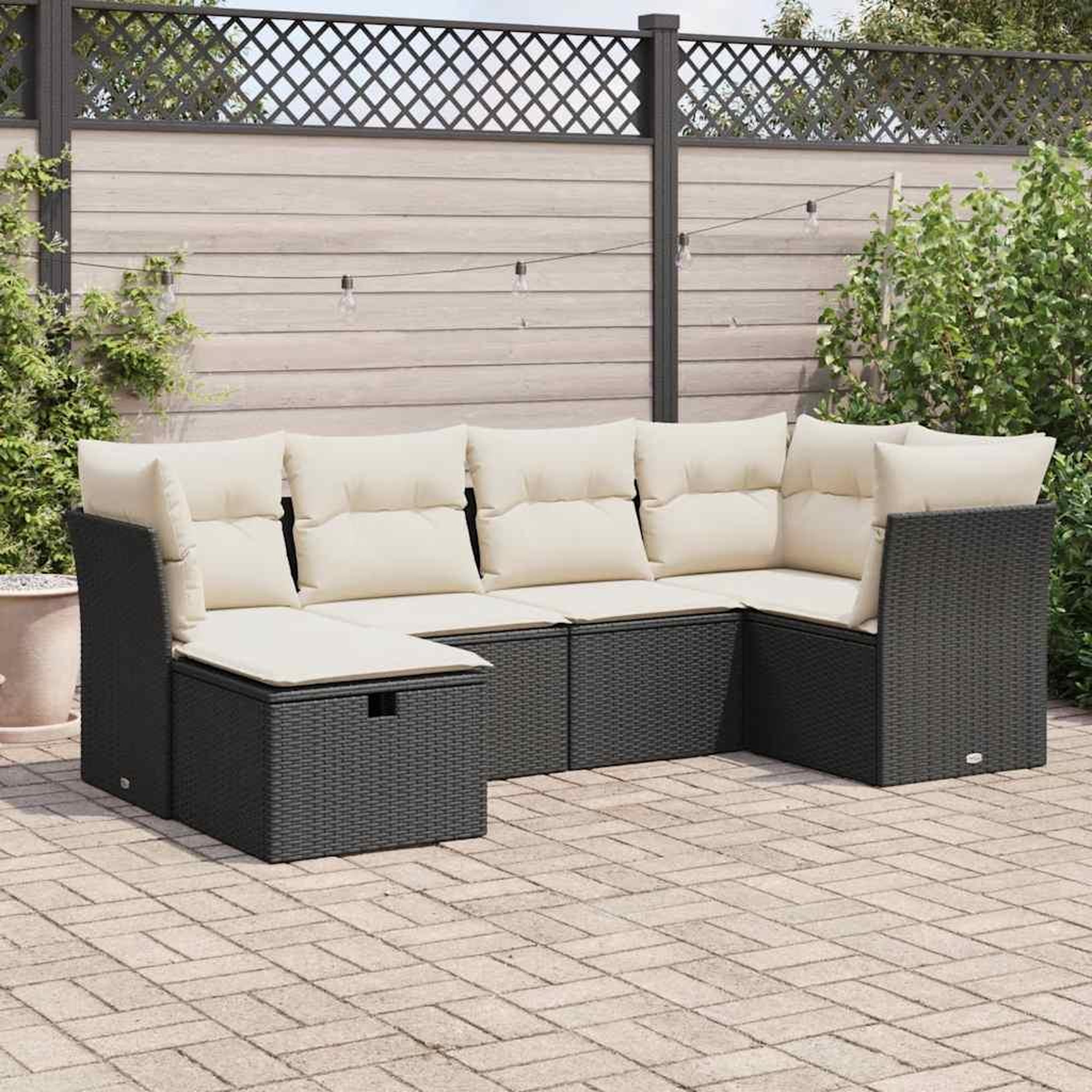 VIDAXL Salon de jardin 6 pcs avec coussins noir resine tressee