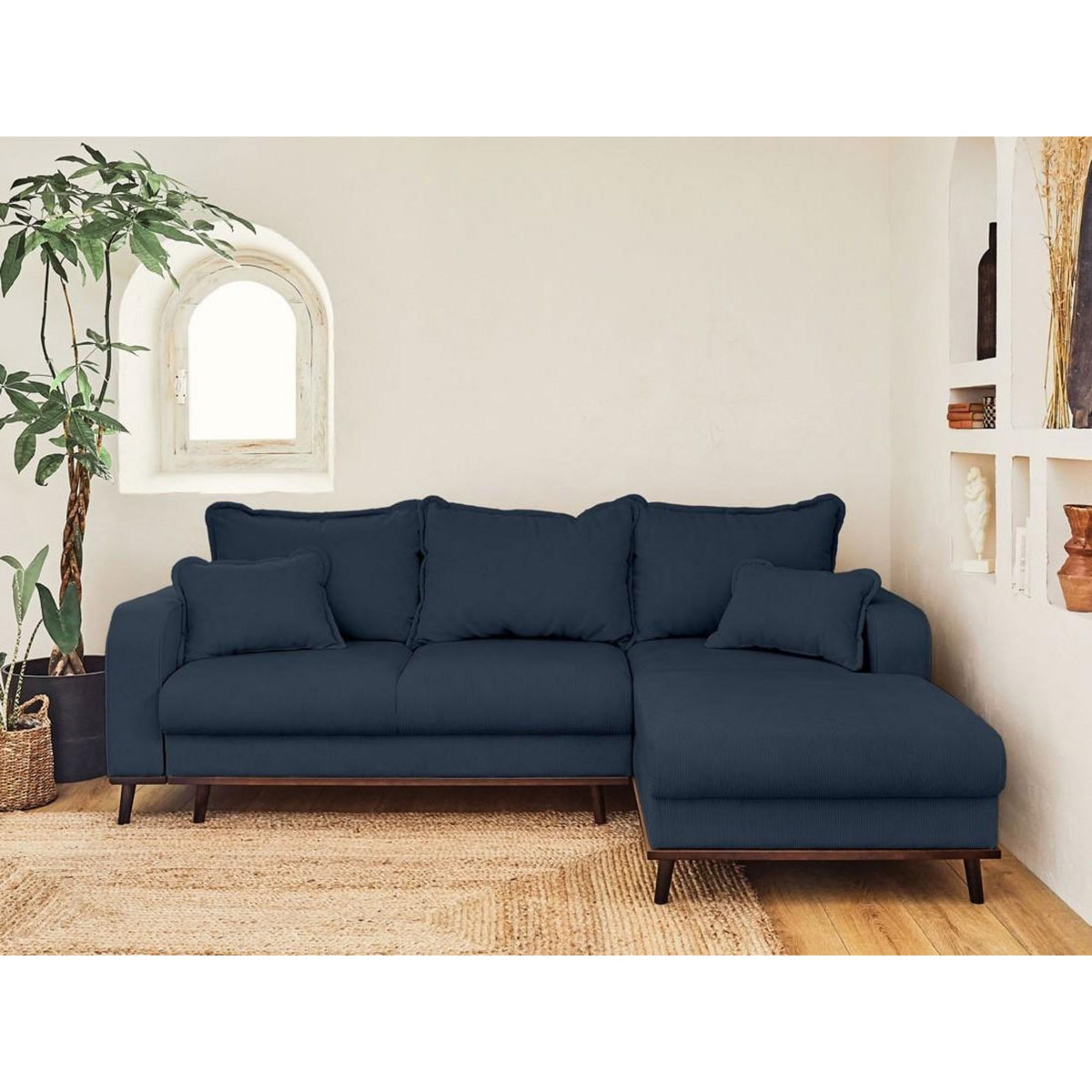 LISA DESIGN Albane - canapé d'angle droit - 4 places - convertible avec coffre - en velours côtelé