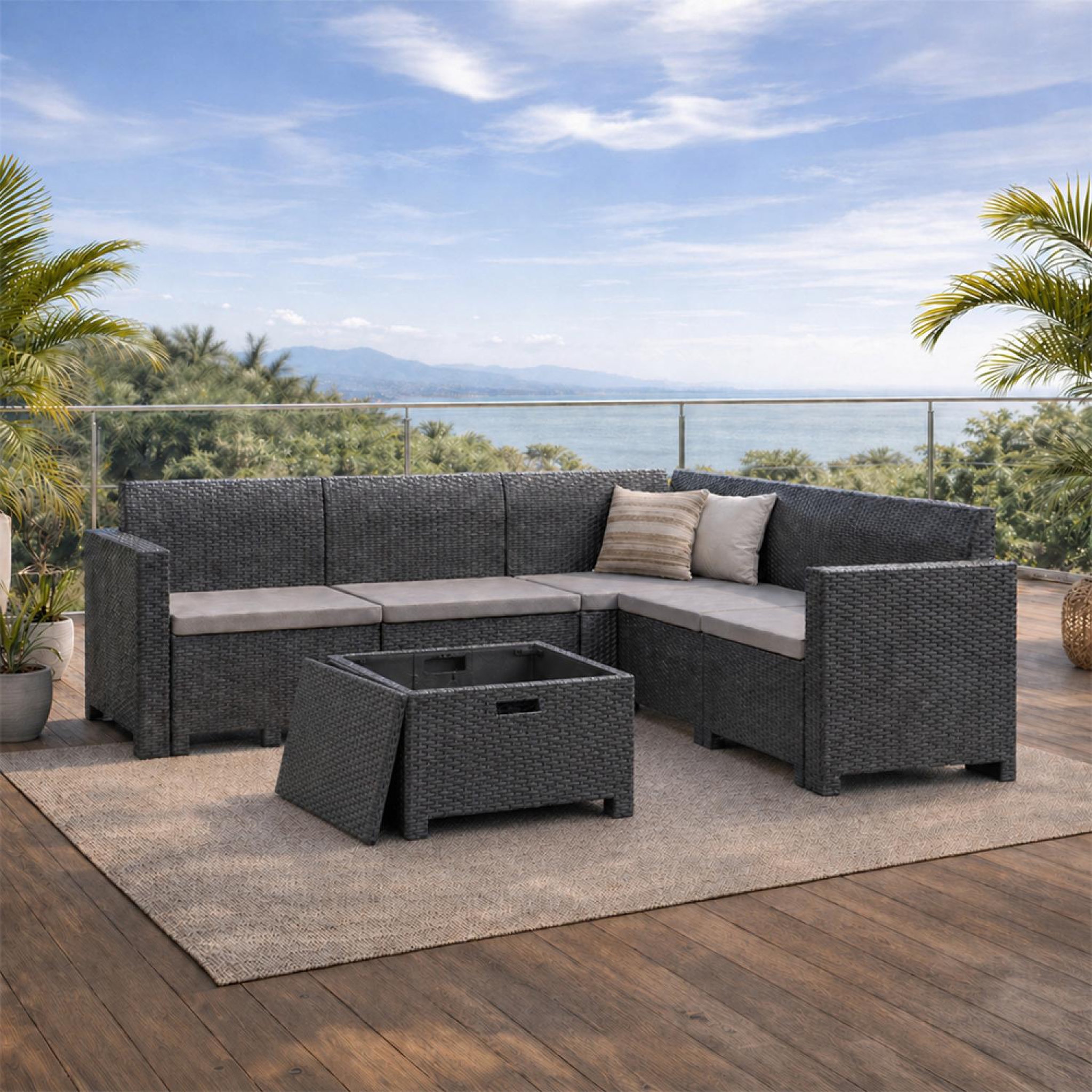 Voir la diapositive 4 : CONCEPT USINE Salon de jardin 4-5 places effet résine tressée gris anthracite avec table basse isparta