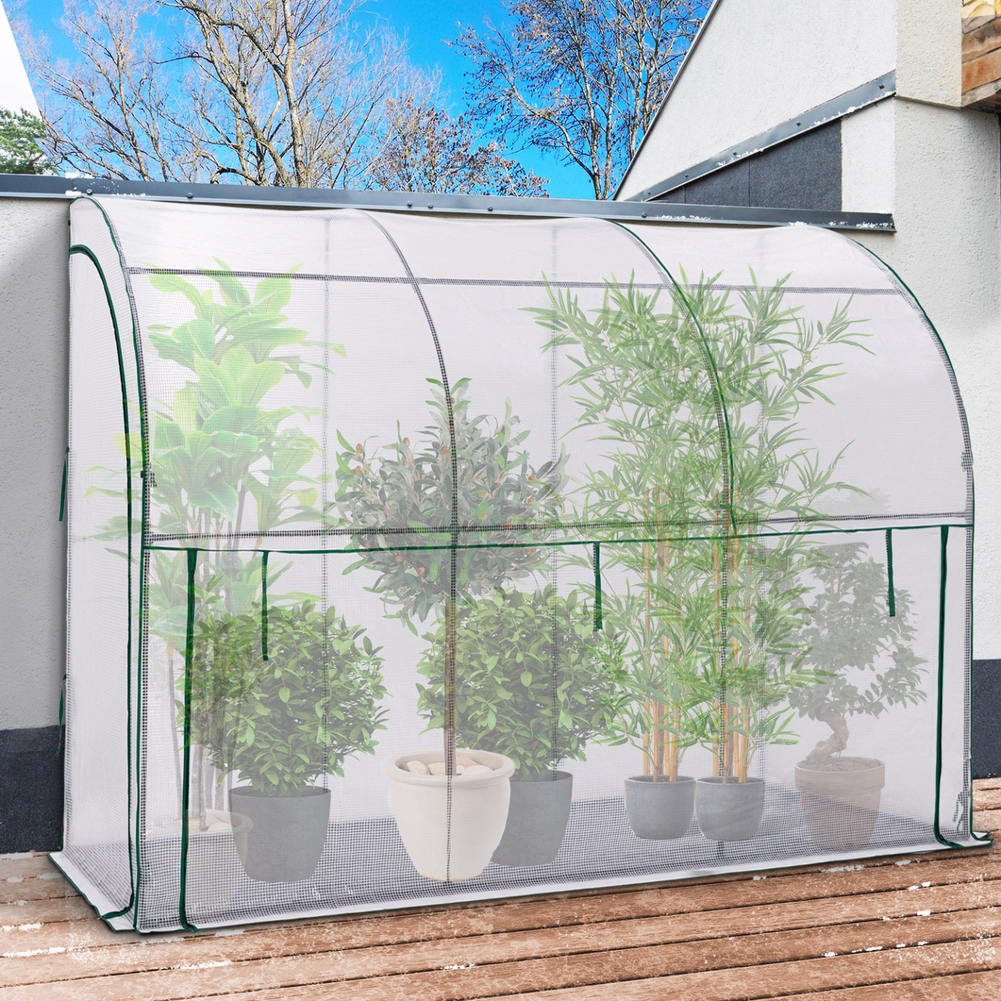 Voir la diapositive 4 : ID MARKET Serre d'hivernage murale adossée 300 x 80 x 160 cm double ouverture balcon et terrasse