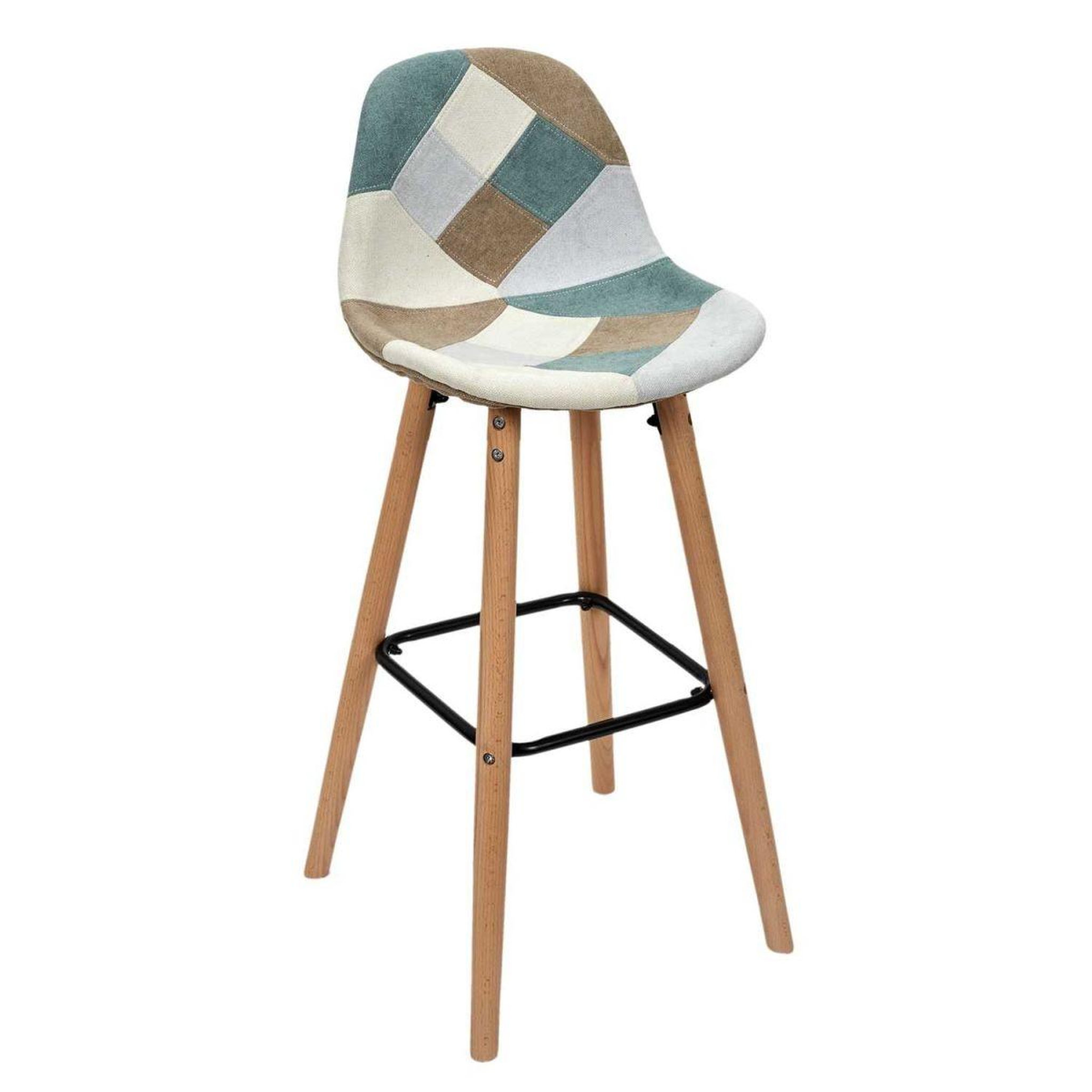 Voir la diapositive 2 : The Home Deco Factory Lot de 2 chaises de bar  patchwork  92cm bleu clair