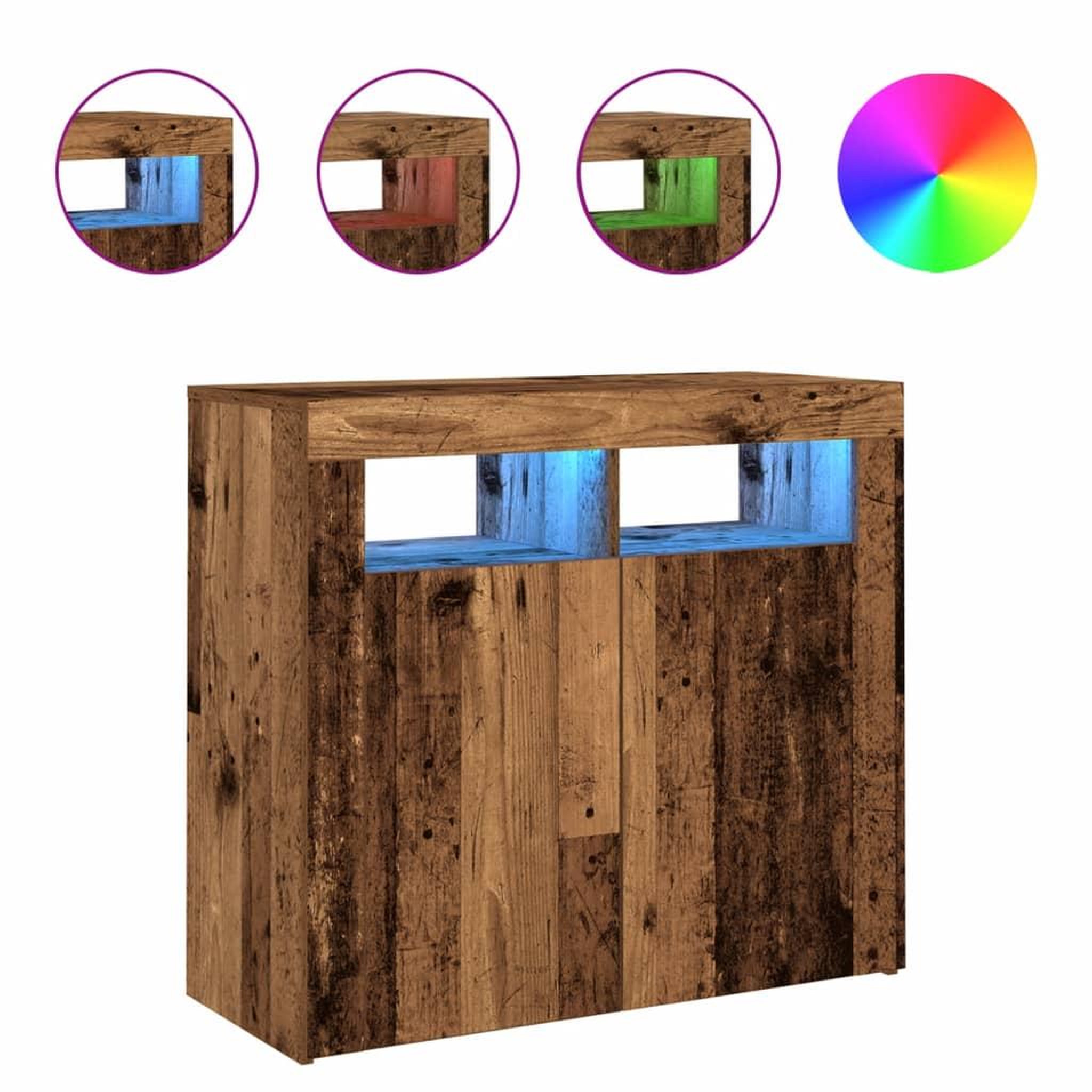 Voir la diapositive 2 : VIDAXL Buffet et lumieres LED vieux bois 80x35x75 cm bois d'ingenierie