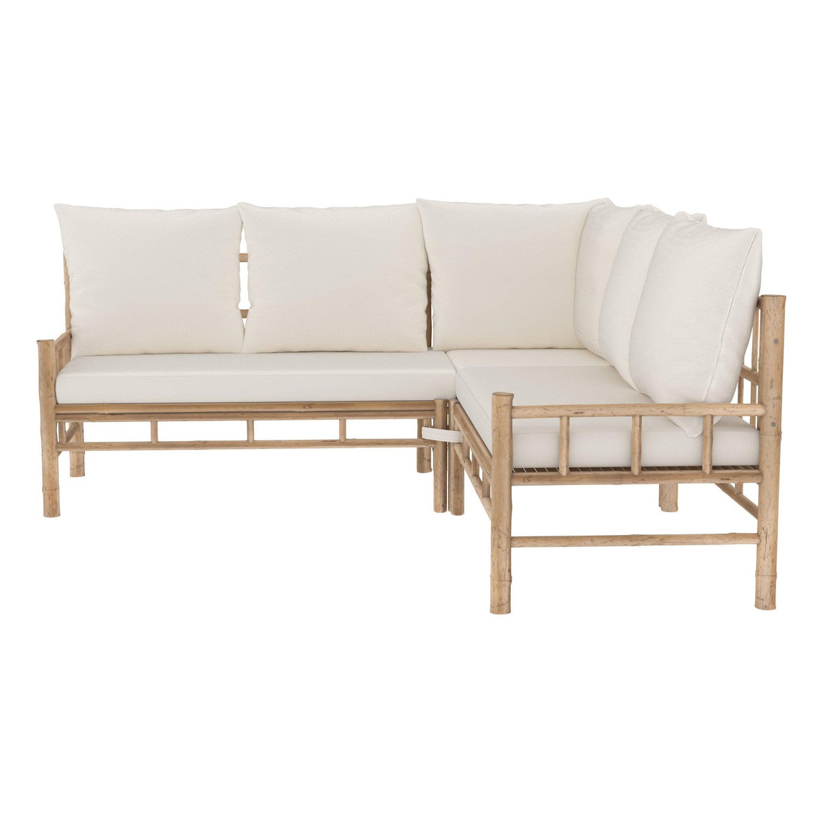 Rendez vous déco Salon de jardin blanc en bambou avec canapé d'angle et table basse-Vadella