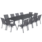 ID MARKET Salon de jardin POLY extensible table 135-270 CM et 12 chaises gris foncé