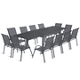 Voir la diapositive 1 : ID MARKET Salon de jardin POLY extensible table 135-270 CM et 12 chaises gris foncé