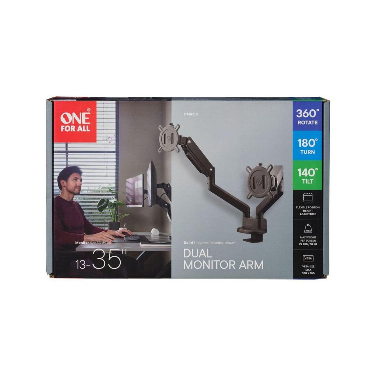 One For All Support écran PC Dual Arm noir 13-35 pouces Orientable et