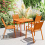 Voir la diapositive 2 : OUTSUNNY Salon de jardin extérieur 4 places 5 pièces - chaises empilables - plateau effet bois acier orange