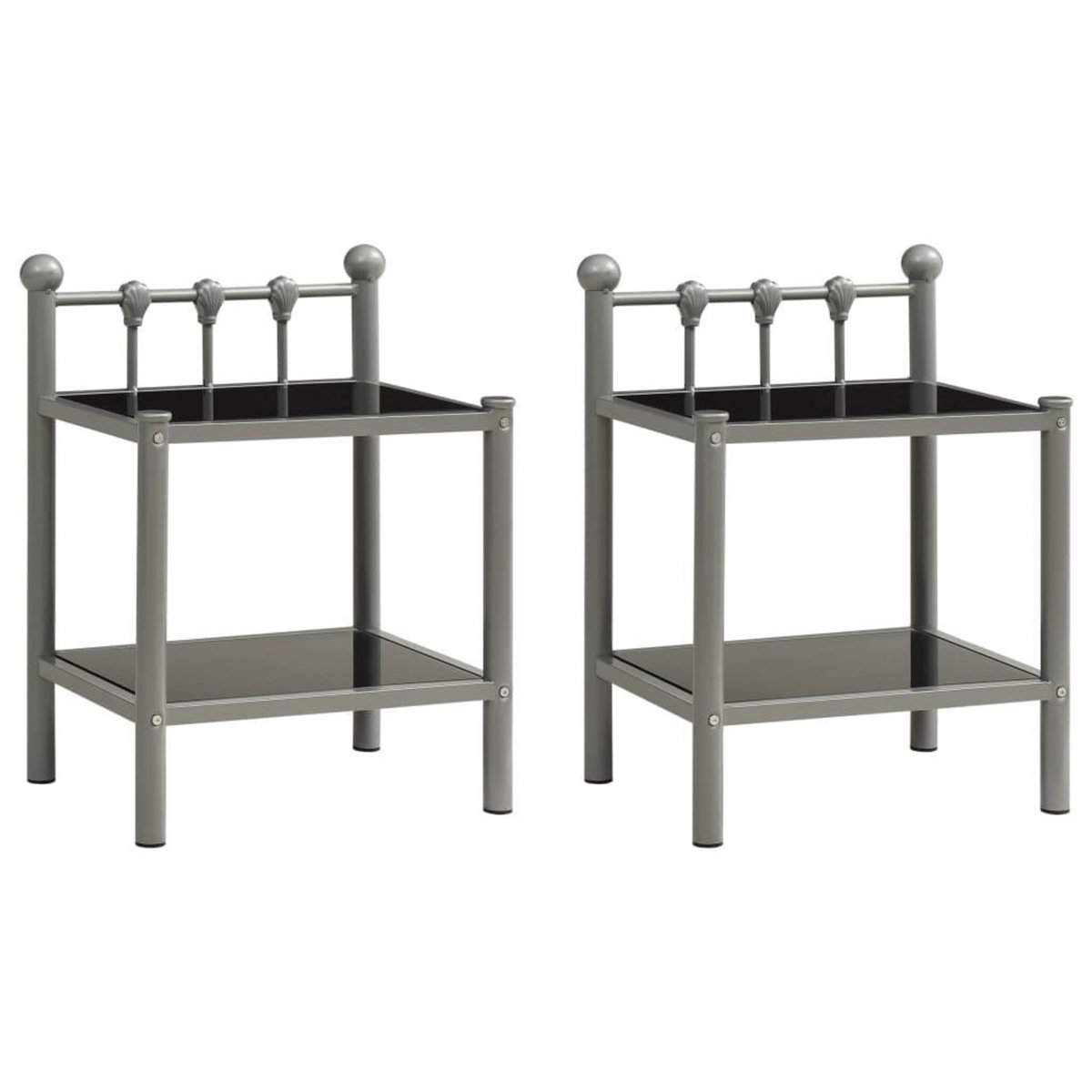 VIDAXL Tables de chevet 2 pcs Gris et noir Metal et verre