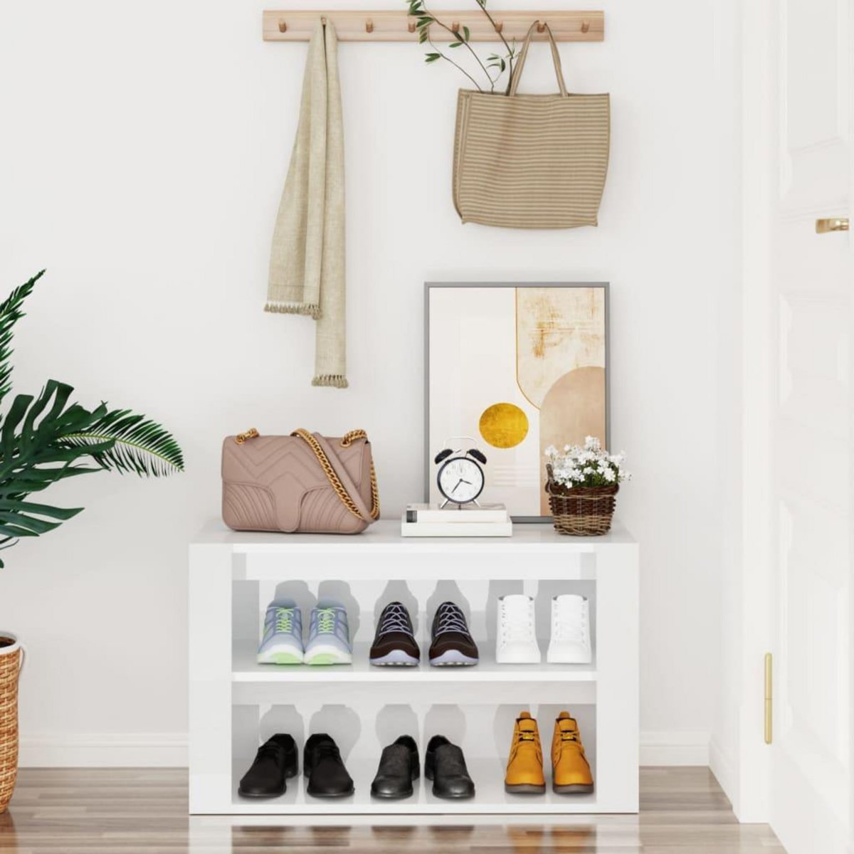 VIDAXL Etagere a chaussures Blanc brillant 75x35x45 cm Bois ingenierie