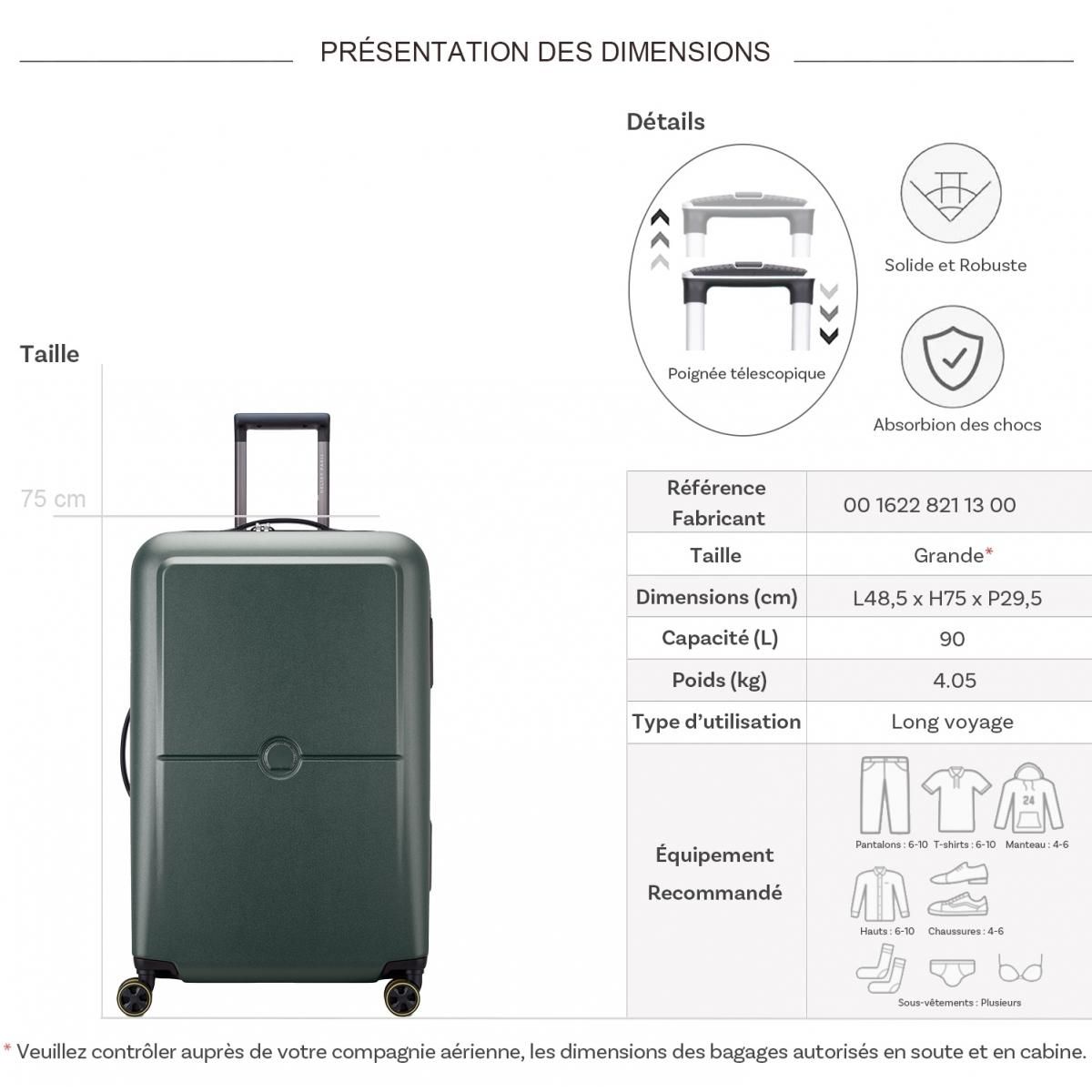 Delsey Valise rigide ultra-légère Turenne 2.0 TSA polycarbonate 75cm