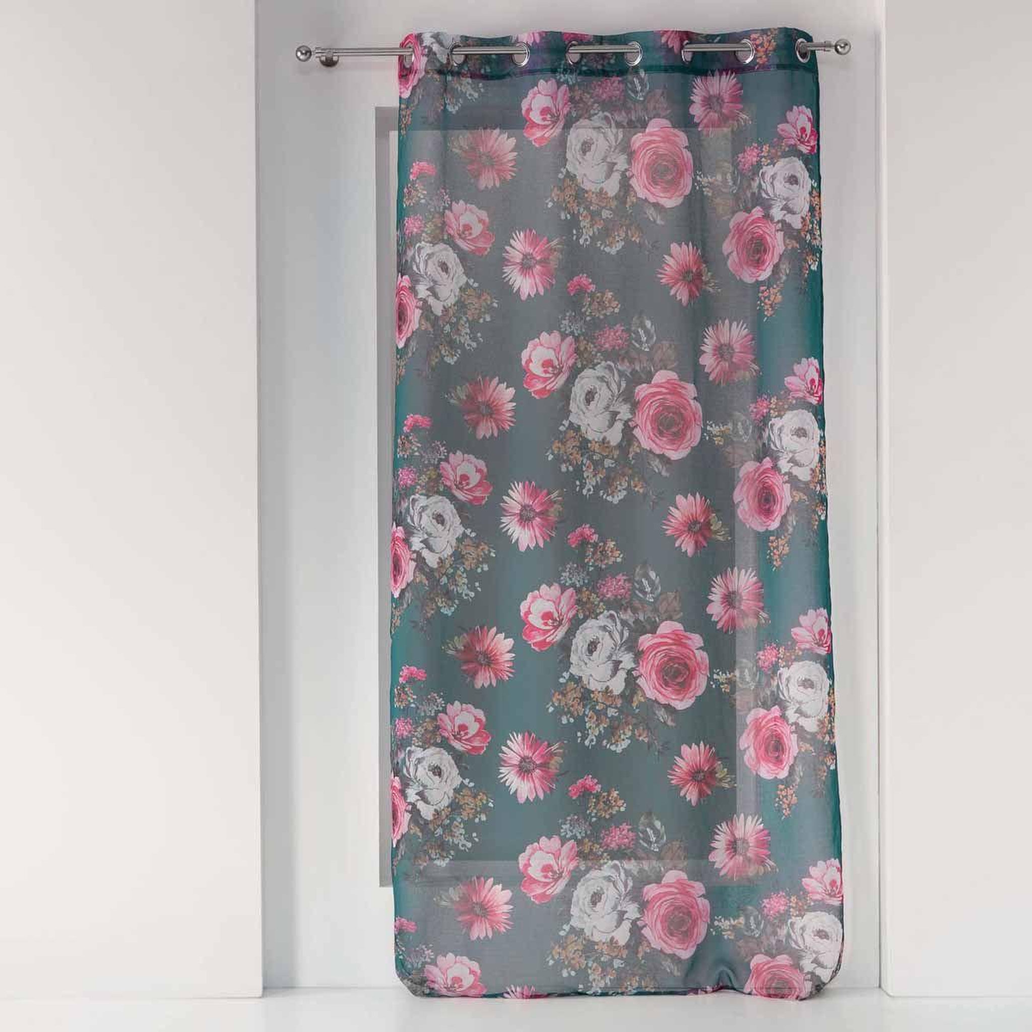 Douceur d'Intérieur Rideau voilage à œillets  flower life  140x240cm pétrole