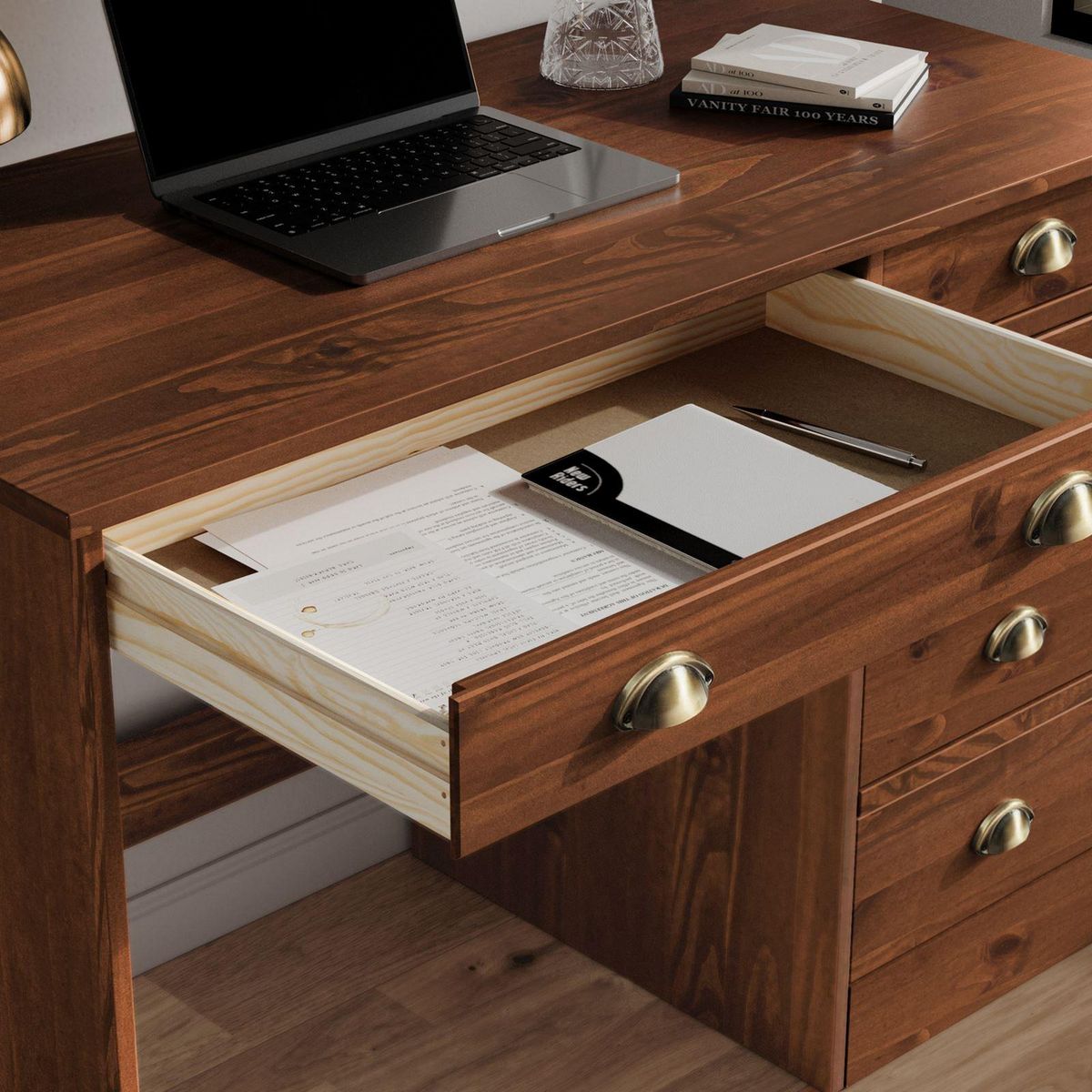 IDIMEX Bureau LANA avec 5 tiroirs en pin massif