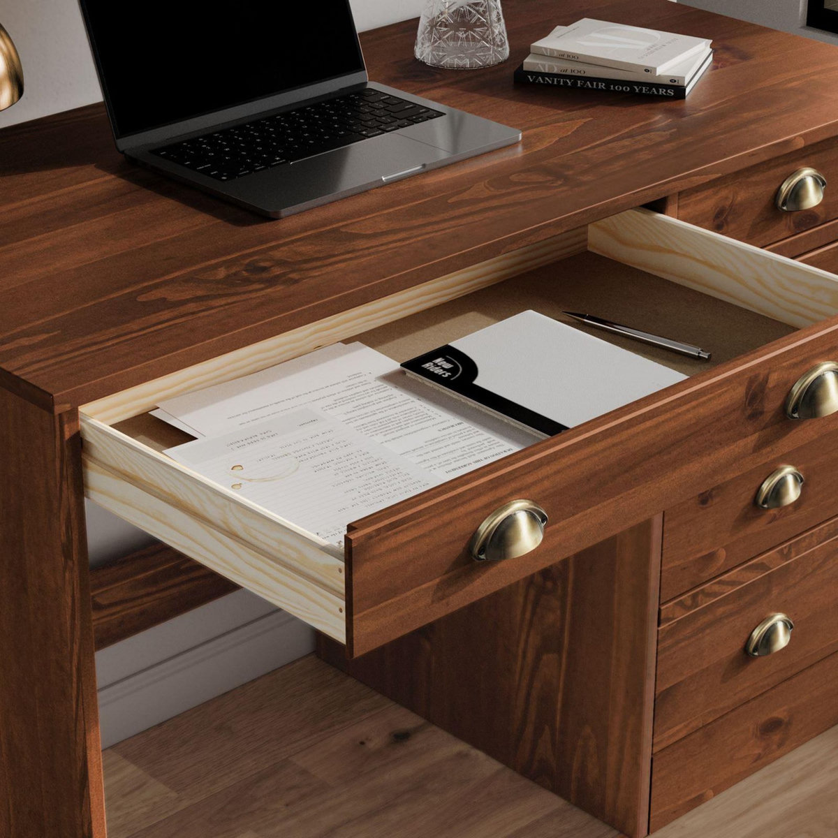 IDIMEX Bureau LANA avec 5 tiroirs en pin massif