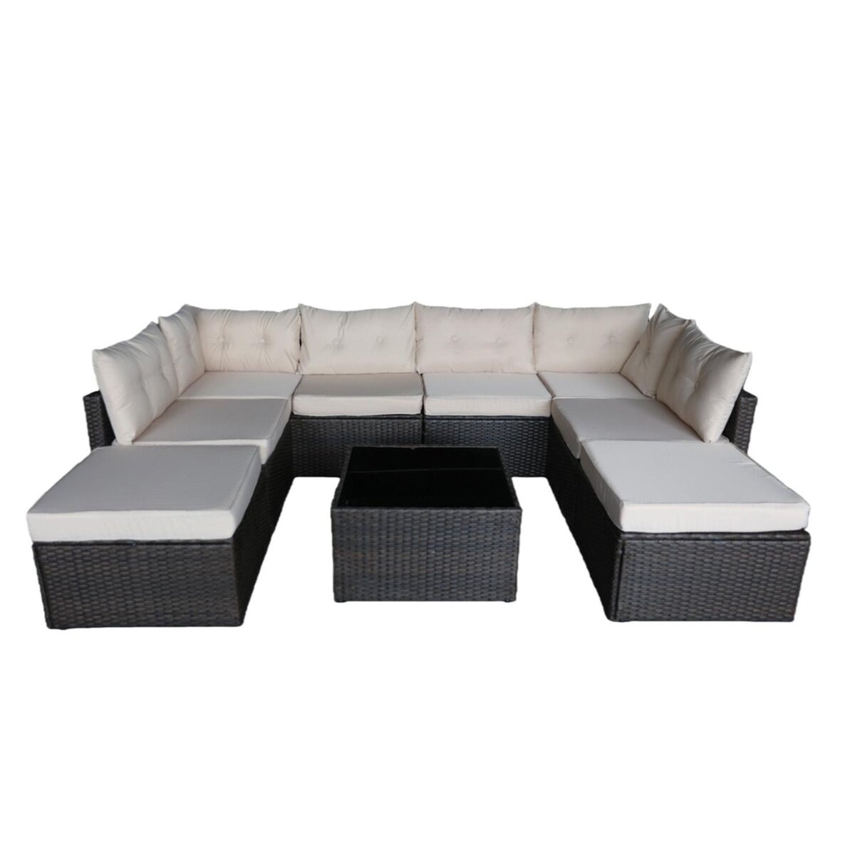 CONCEPT USINE Salon de jardin 8 places en résine tressée marron et beige YANUCA