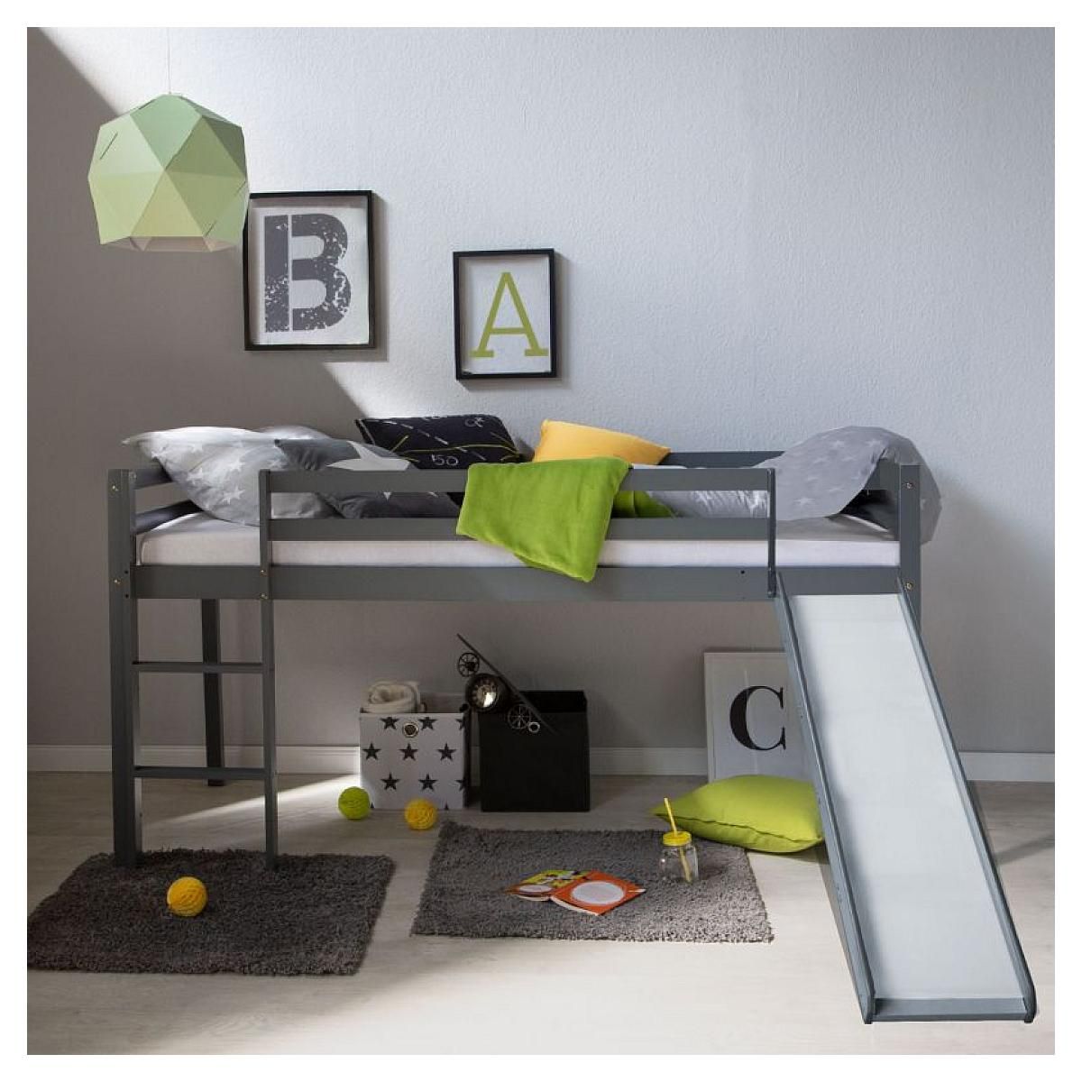 HomeStyle4U Lit gris mi-haut avec matelas sommier à lattes