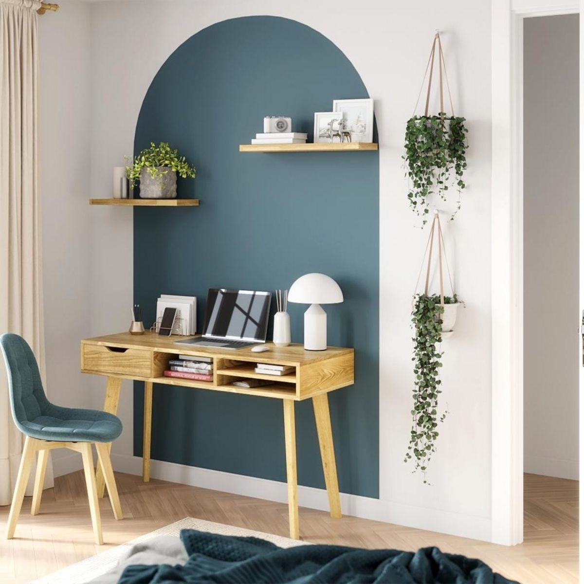 Rendez vous déco Bureau 1 tiroir et 3 niches en bois clair - Moka