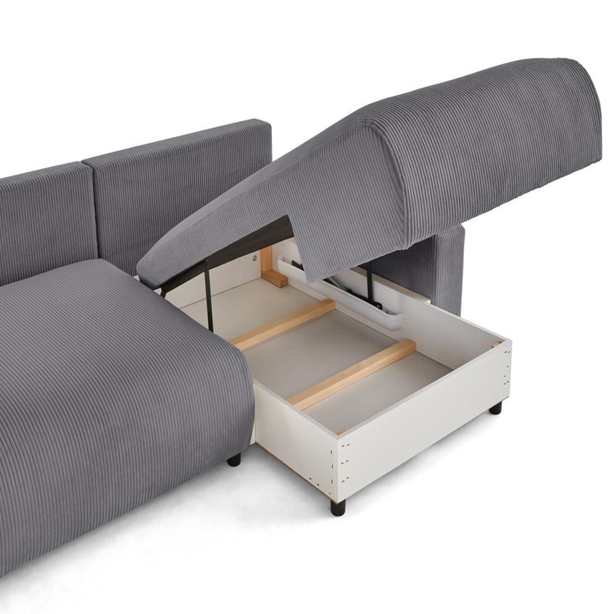 Voir la diapositive 2 : LISA DESIGN Pivoine - canapé d'angle 4 places réversible convertible avec 2 coffres en velours côtelé