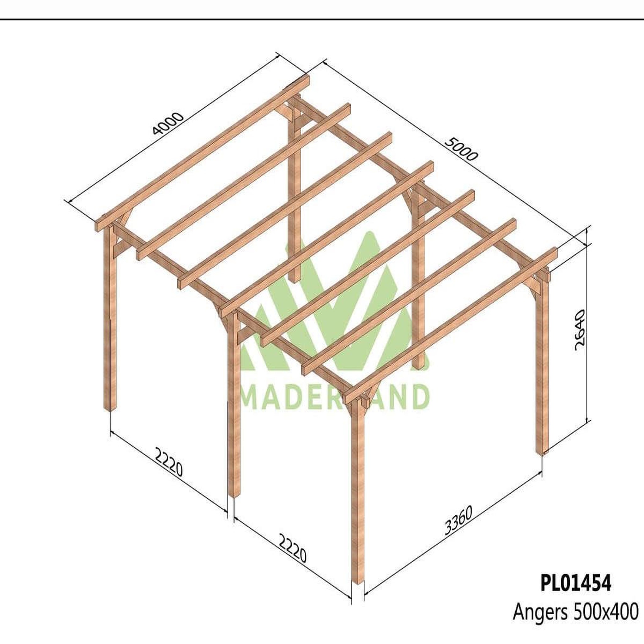 Voir la diapositive 2 : JARDIDECO Pergola en bois lamellé-collé angers 500 x 400 cm - maderland