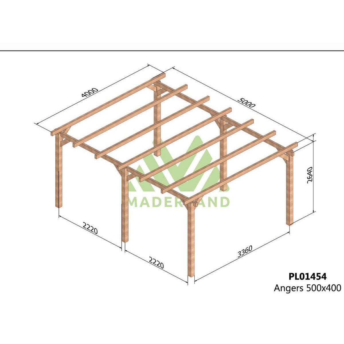 JARDIDECO Pergola en bois lamellé-collé Angers 500 x 400 cm - Maderland