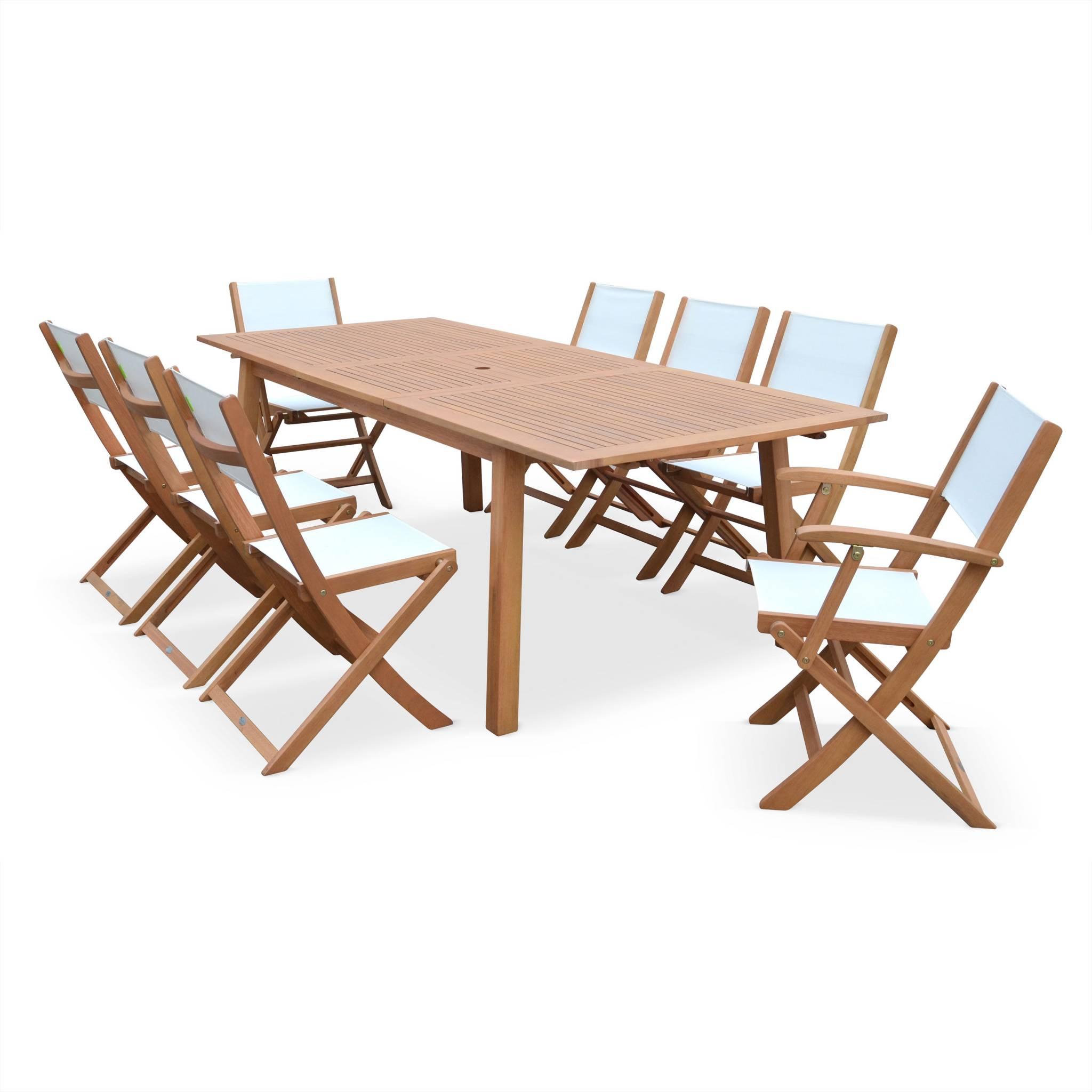 Voir la diapositive 4 : SWEEEK Table de jardin en bois 180-240cm - Almeria - Grande table rectangulaire avec rallonge eucalyptus. Intérieur / Extérieur