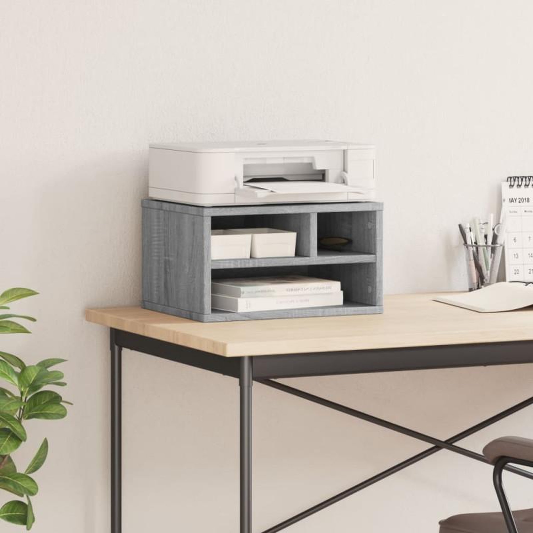 Voir la diapositive 3 : VIDAXL Support d imprimante sonoma gris 40x32x22,5cm bois d ingénierie