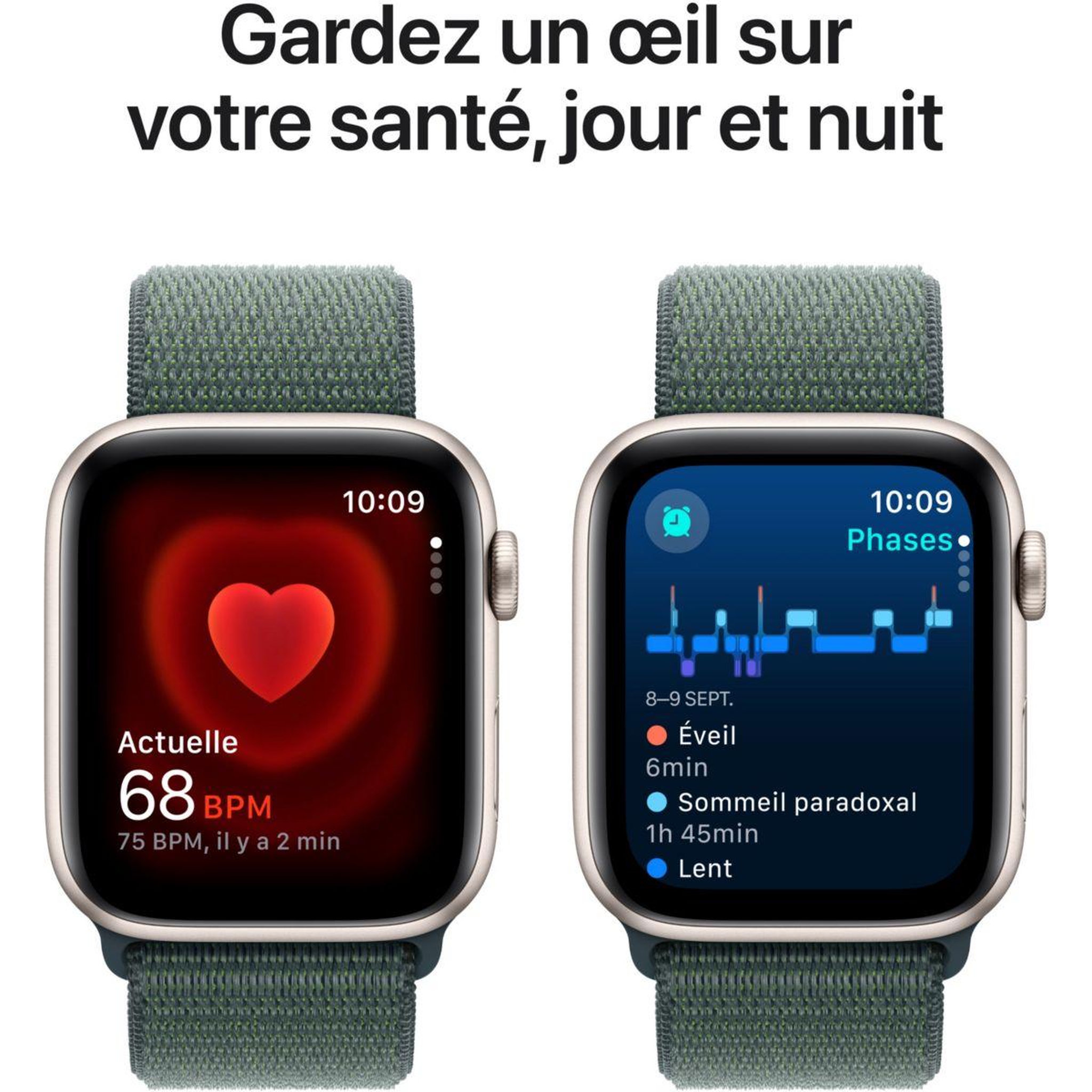 Voir la diapositive 5 : APPLE Montre connectée SE 40mm Lumière Stellaire/Vert Loop