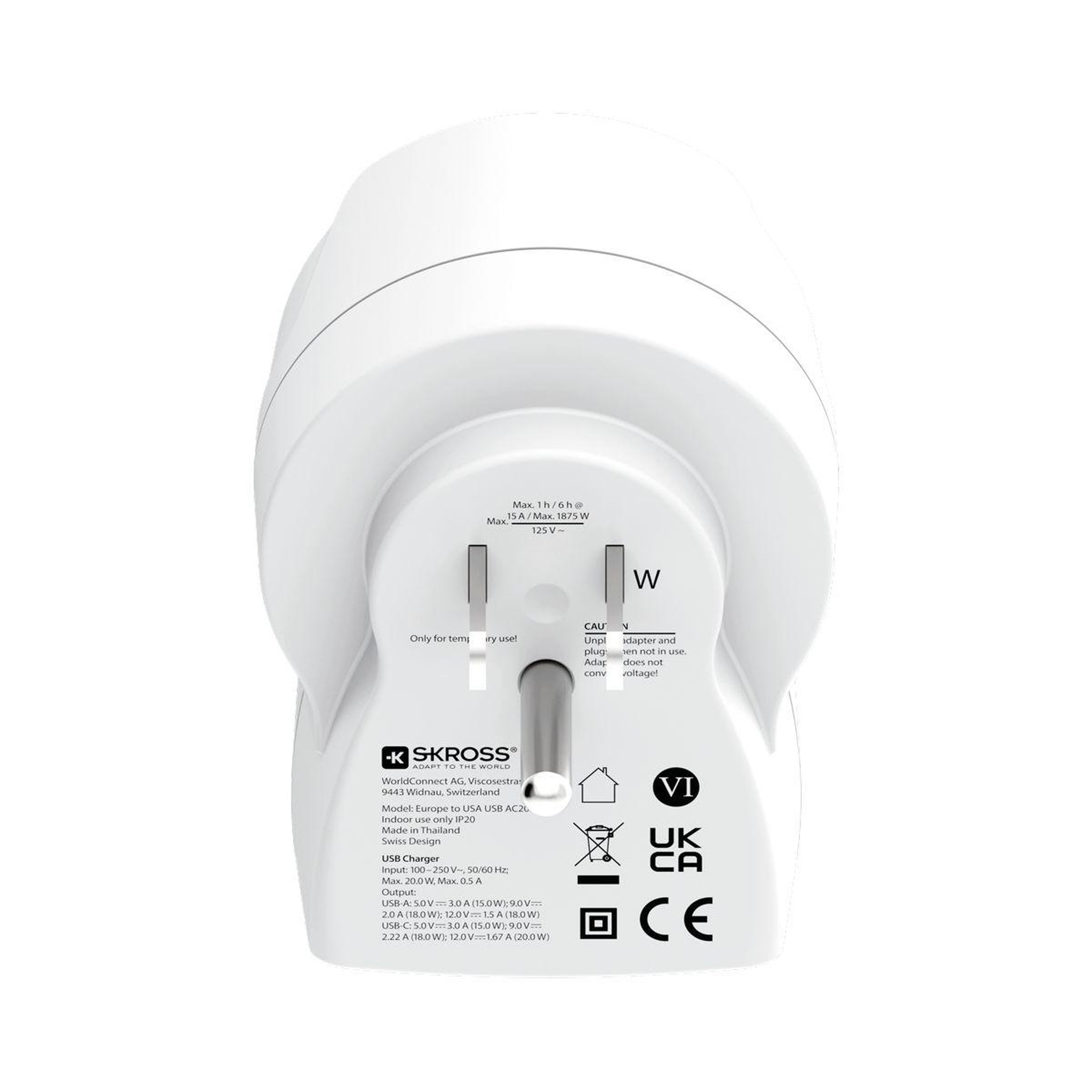 Skross Adaptateur de voyage europe vers usa usb-a + usb-c