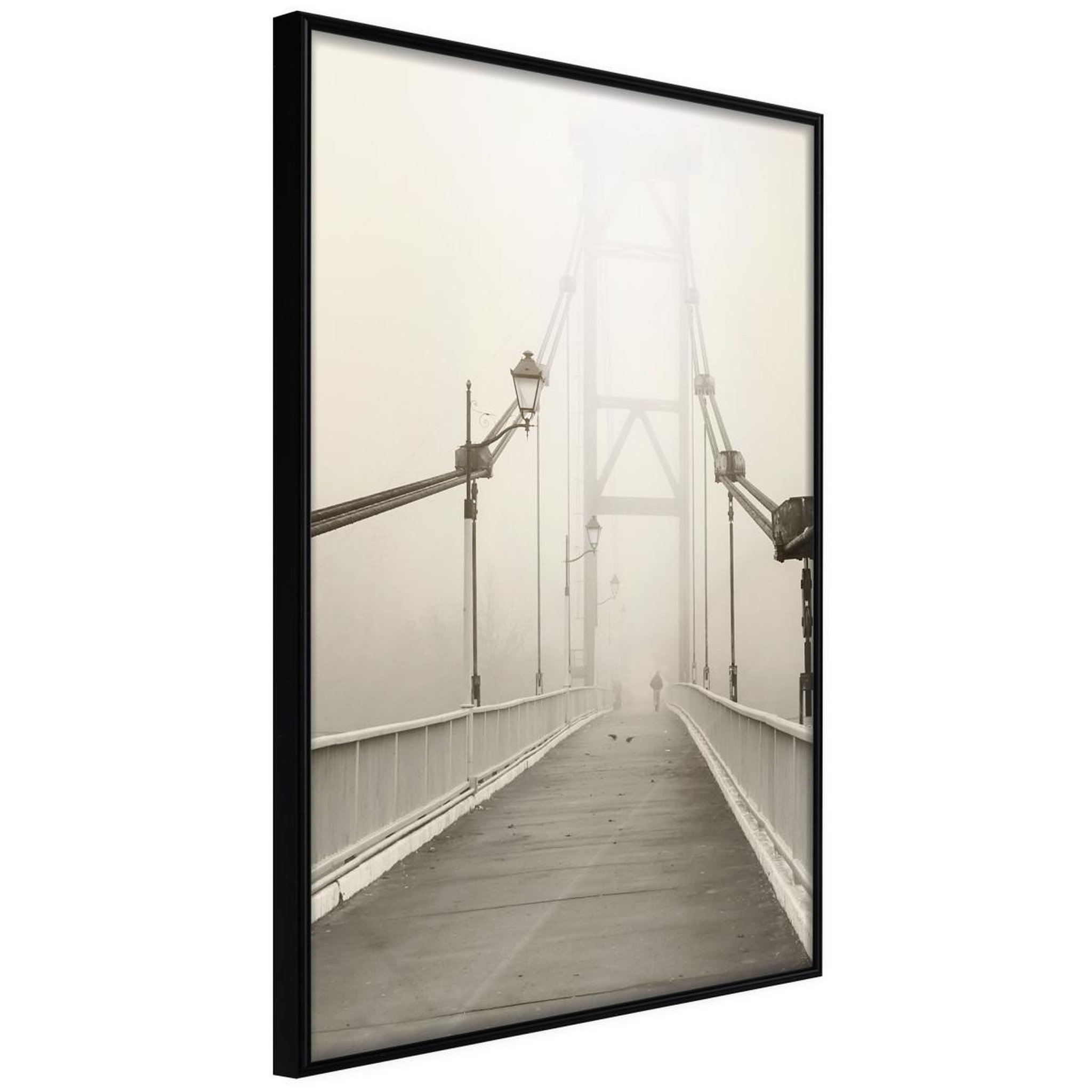 Paris Prix Affiche murale encadrée  bridge disappearing into fog. Coloris disponibles : Noir, Jaune