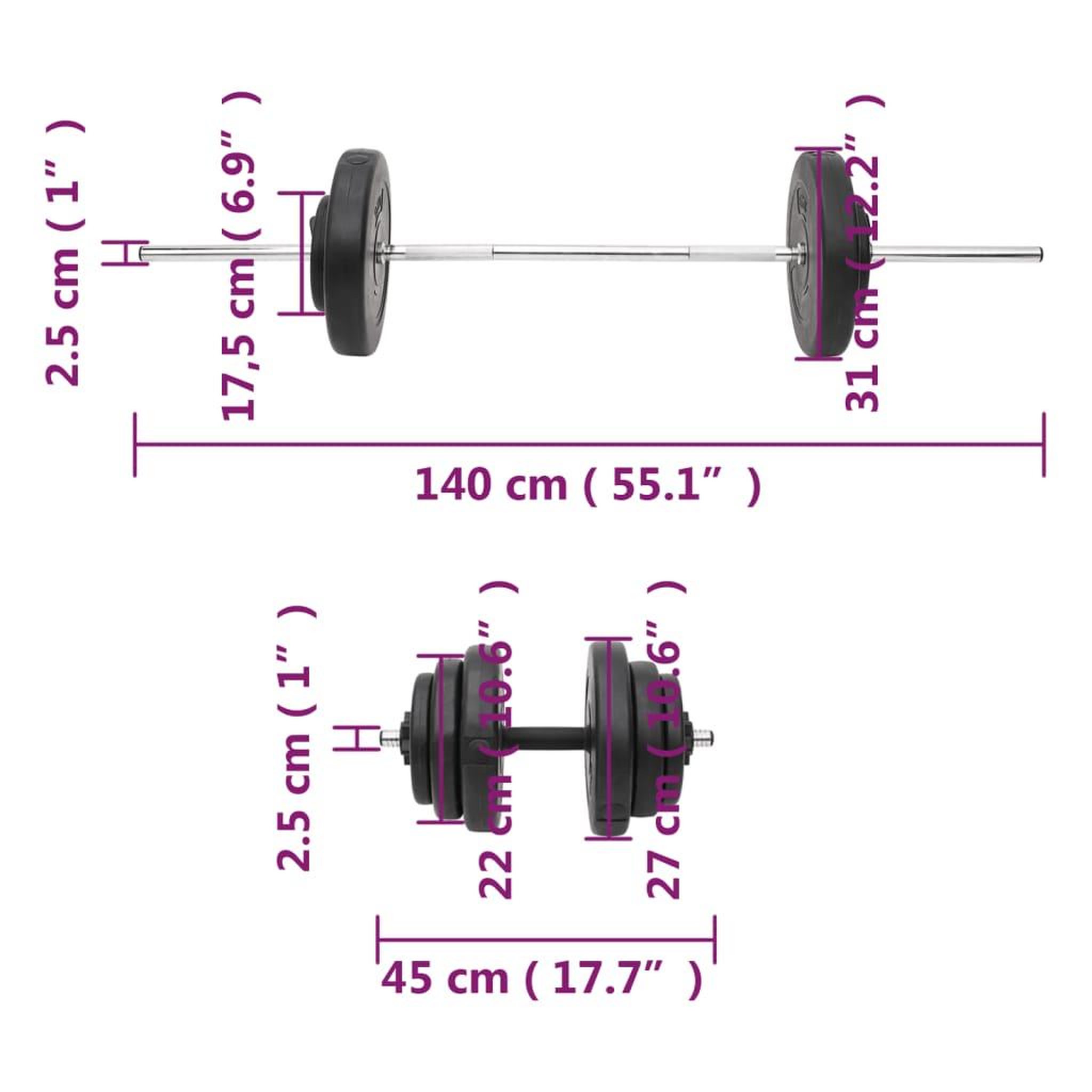 Voir la diapositive 6 : VIDAXL Ensemble d'halteres et de barres avec plaques 60 kg