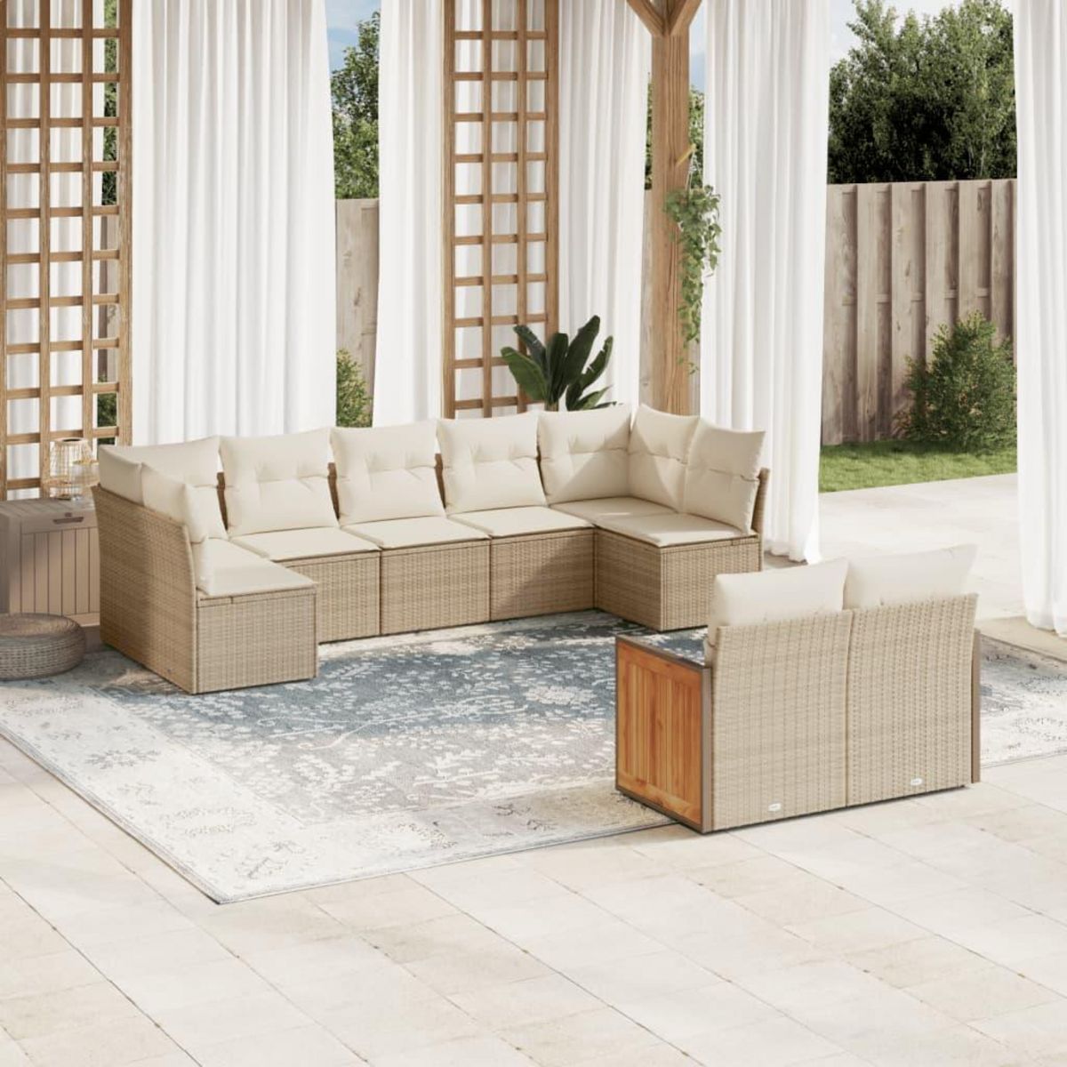 VIDAXL Salon de jardin avec coussins 9 pcs beige resine tressee